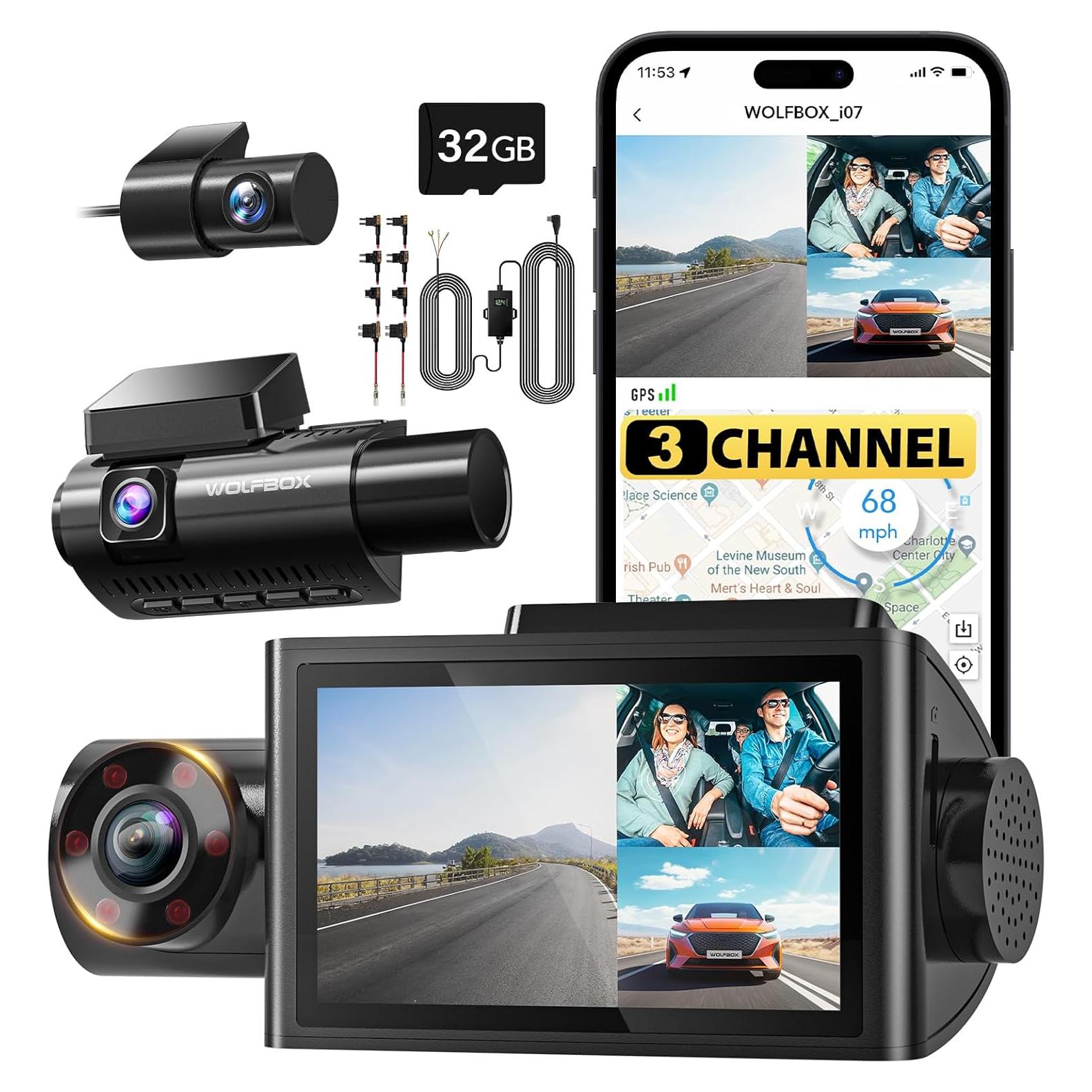Cámara de Salpicadero 3 Canales WOLFBOX i07 HD 2.5K + Kit Cableado