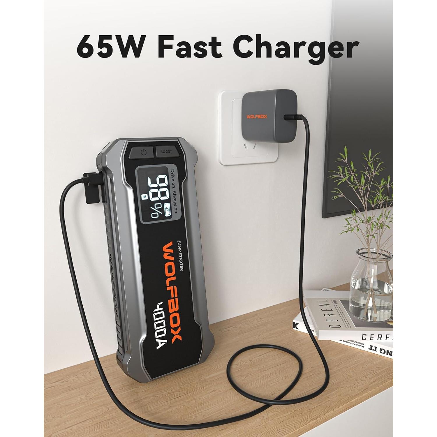 Cargador USB C 65W + Arrancador de Salto 2000A WOLFBOX