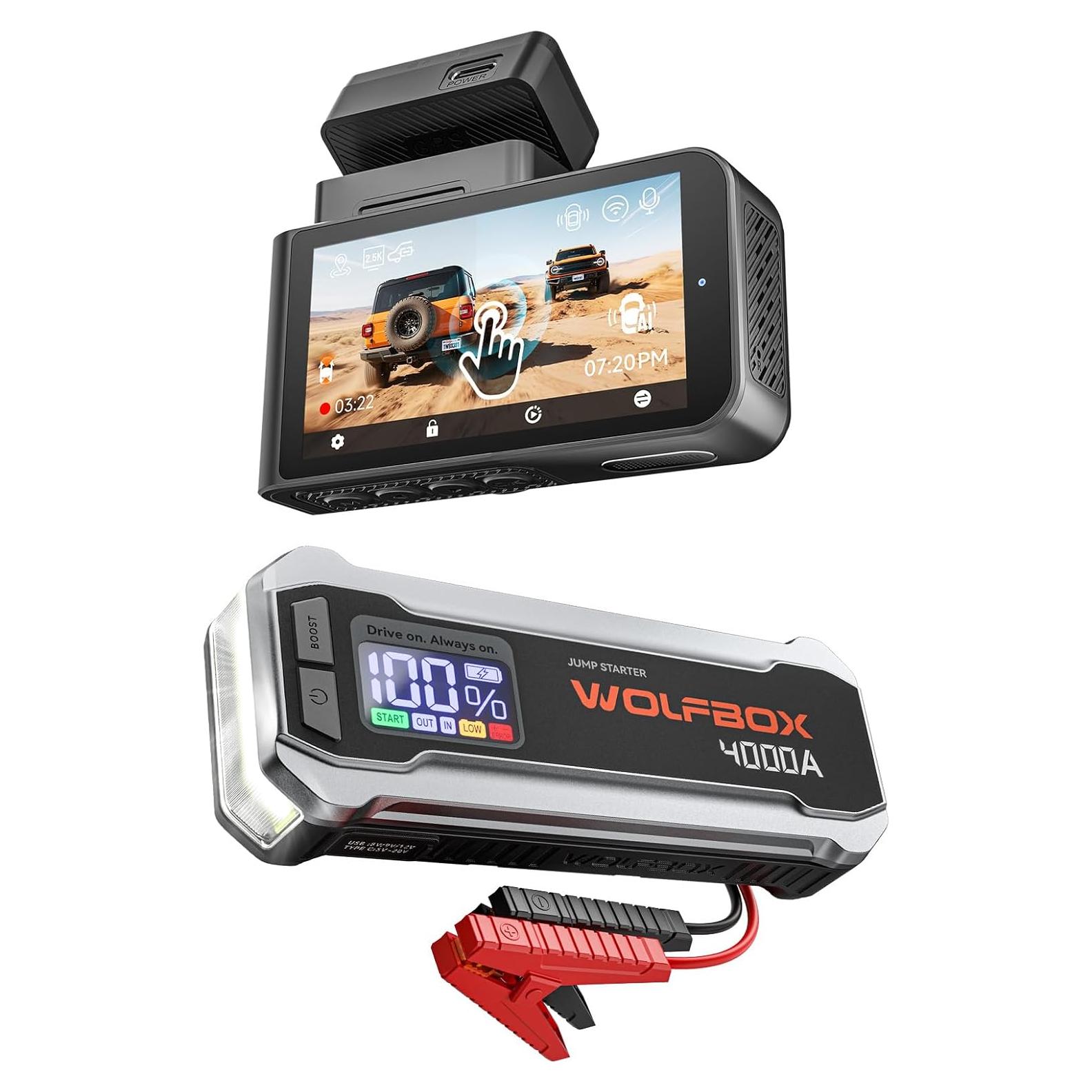 Arrancador de Batería 24000mAh WOLFBOX 4000A + Cámara X3 2.5K