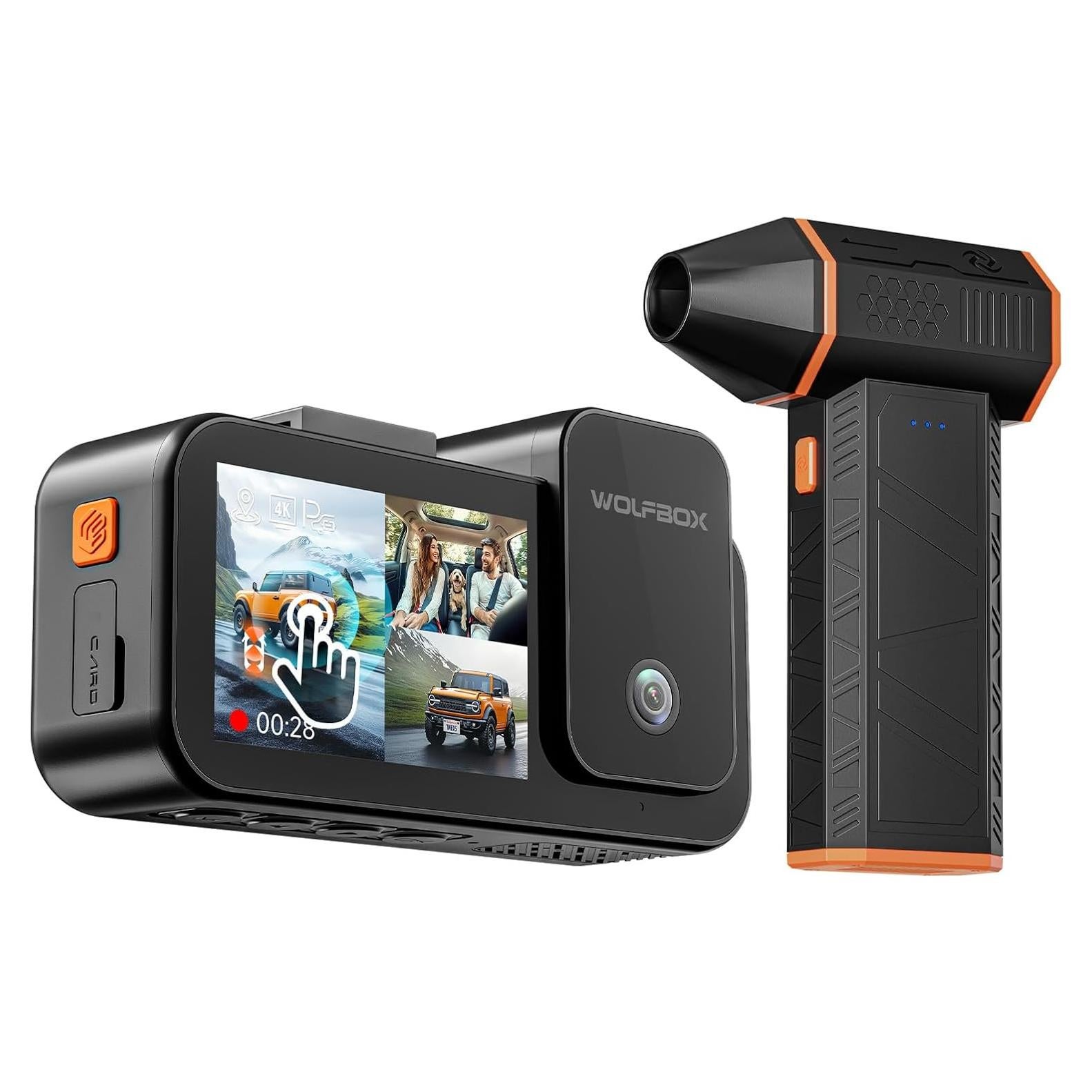 Cámara Dash 4K WOLFBOX X5 3 Canales + Soplador de Aire MF50