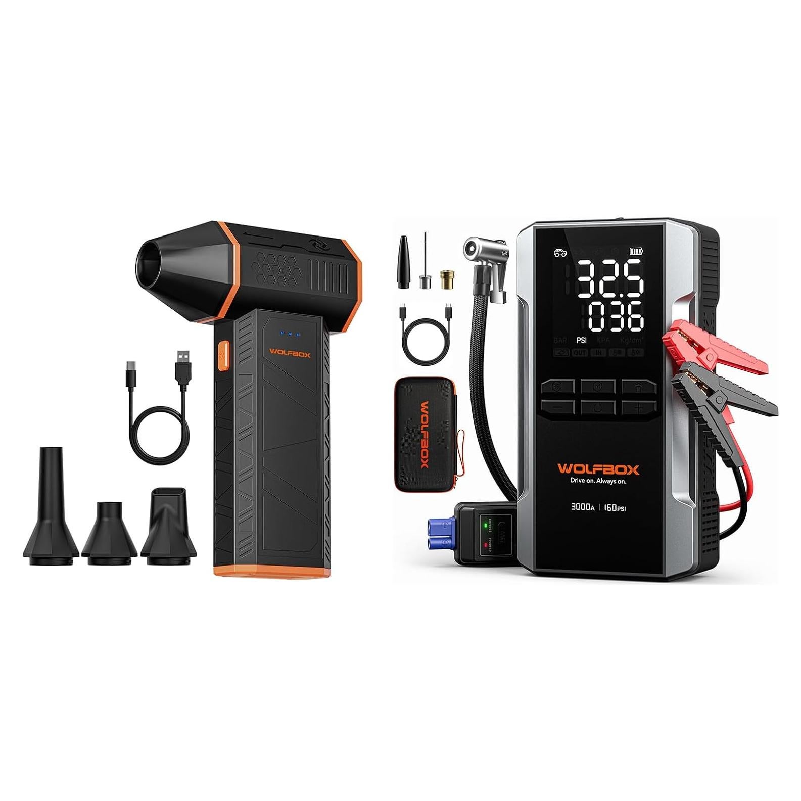 WOLFBOX MF50 Soplador de Aire Eléctrico y Arrancador 3000A