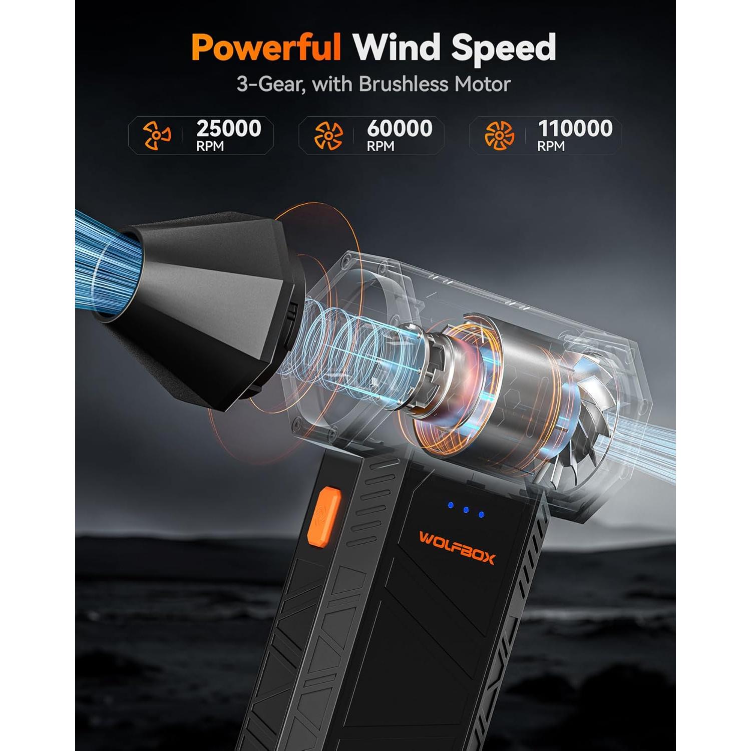 WOLFBOX MF50 Soplador de Aire Eléctrico y Arrancador 3000A