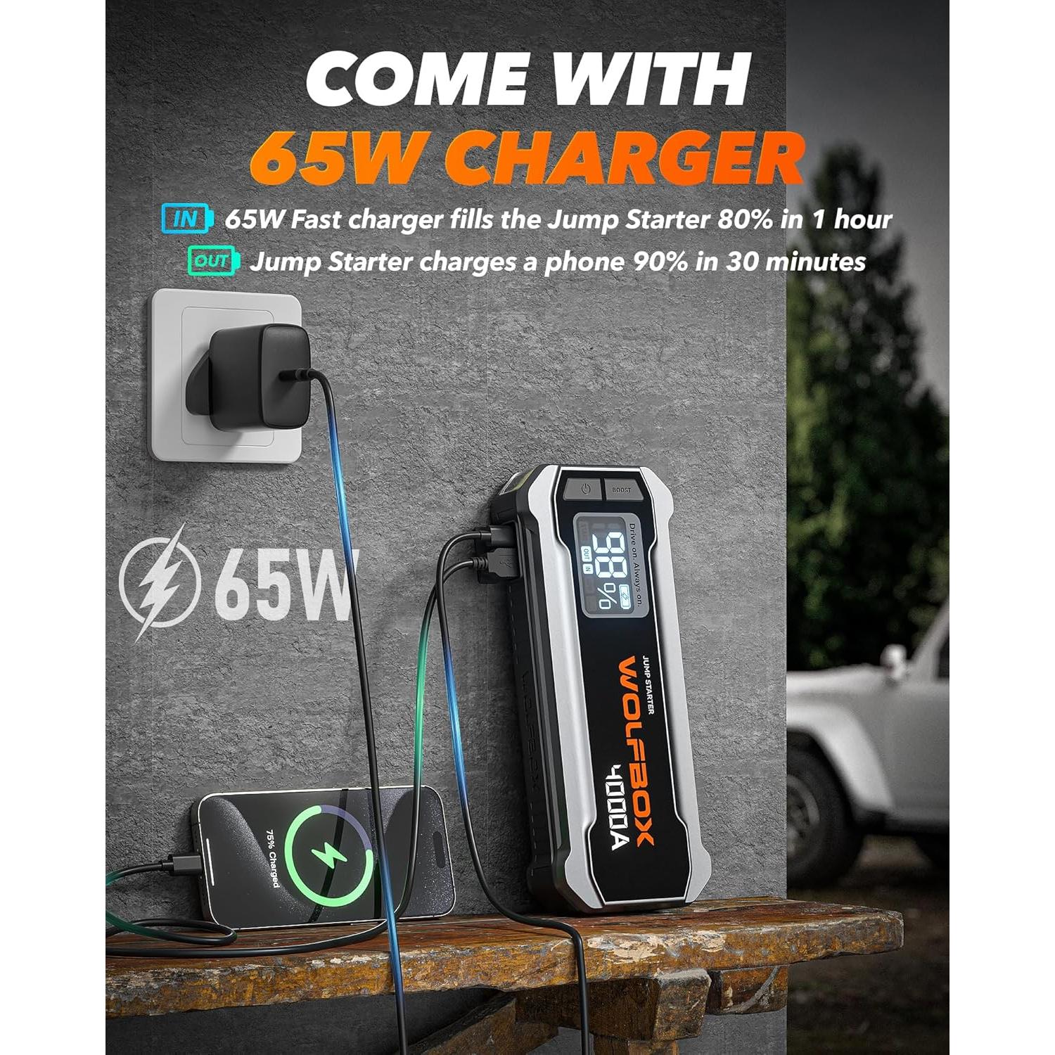 Soplador de Aire Eléctrico WOLFBOX MF100 150000RPM + Arrancador 4000A