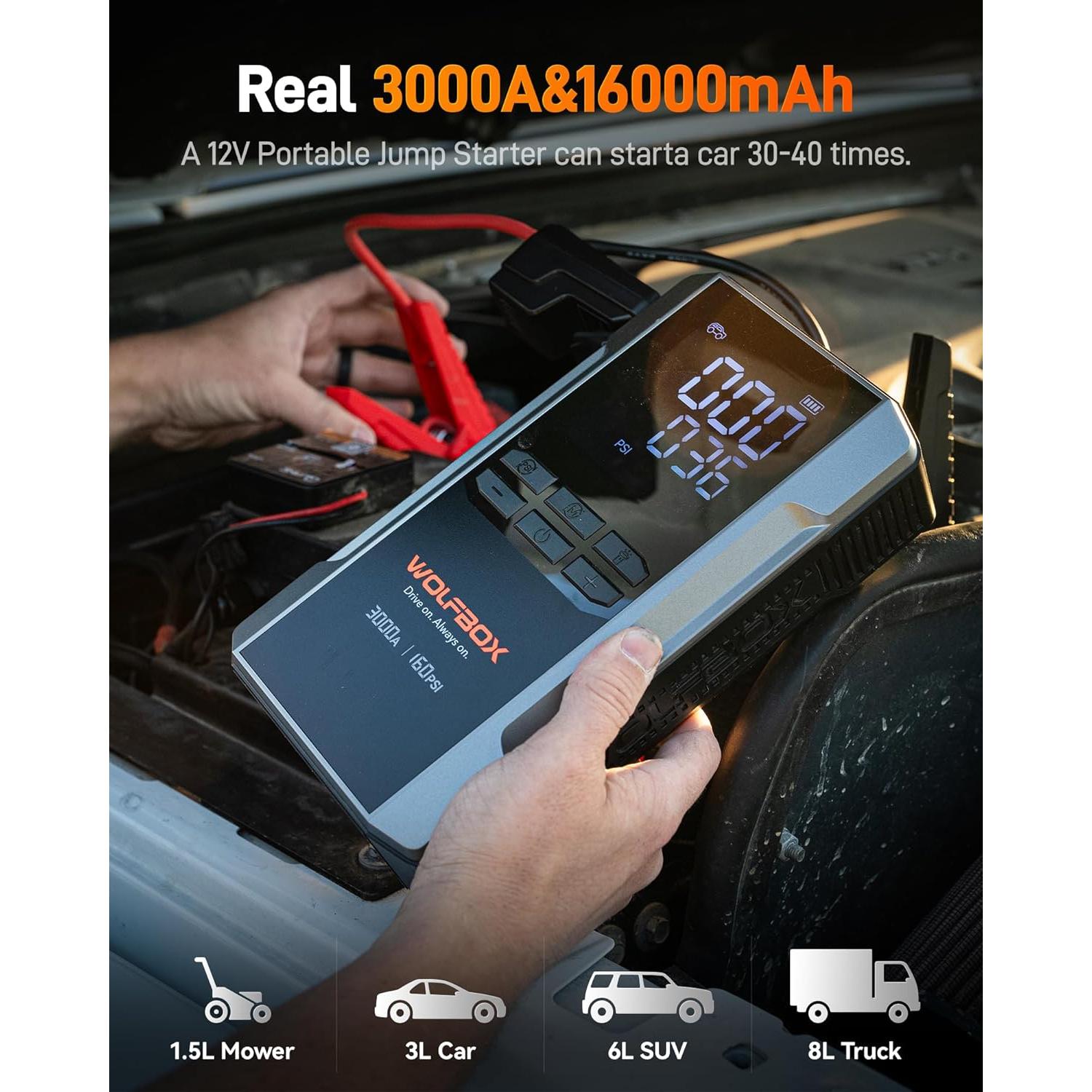 Soplador de Aire Eléctrico WOLFBOX MF100 150000 RPM y Arrancador 3000A