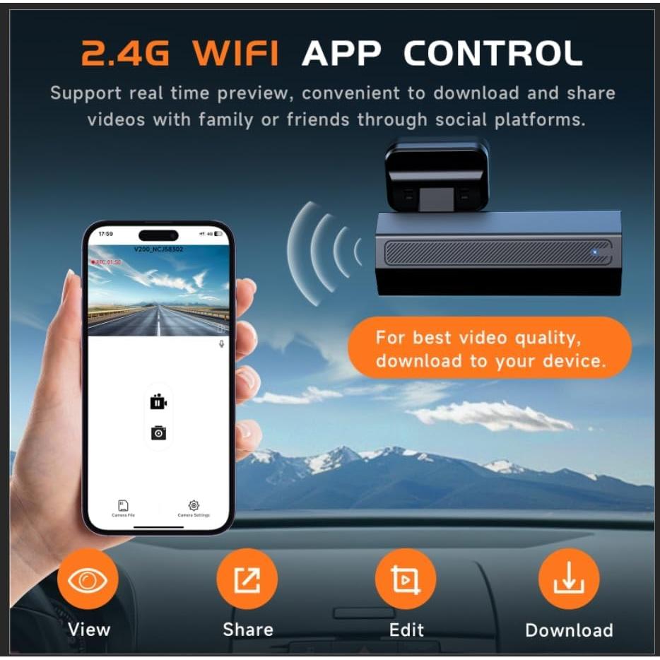Cámara de tablero 2.5K Veement V200Pro con WiFi y visión nocturna