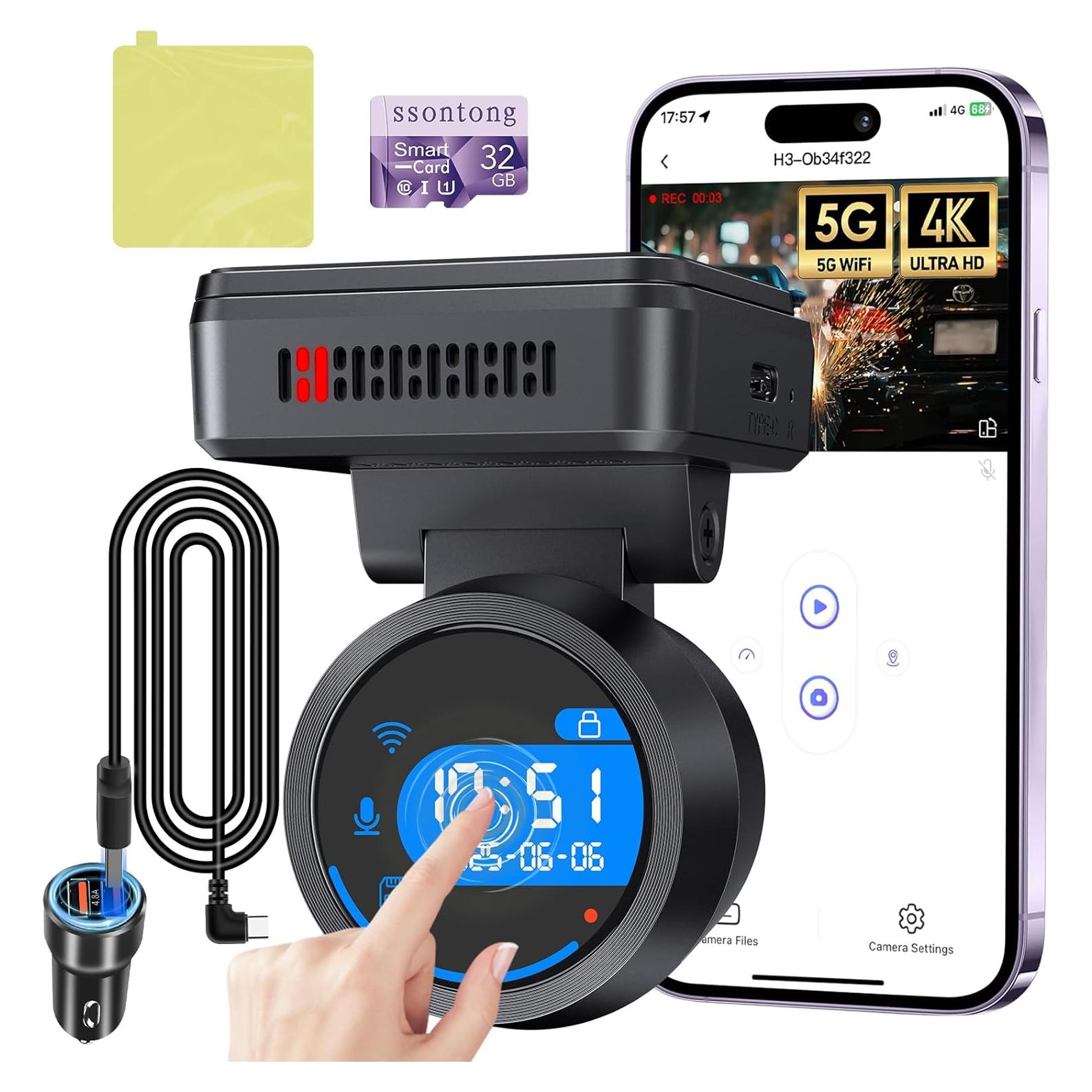 Cámara Dash Frontal 4K SsonTong con Pantalla Táctil 1.2"