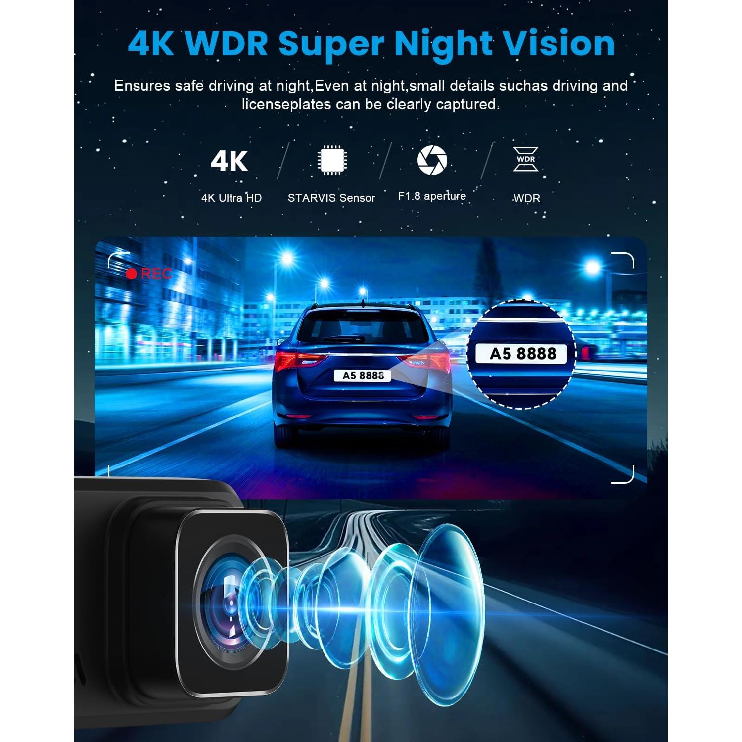 Cámara Dash 4K Frontal V30 - Ultra HD, Wi-Fi, G-Sensor