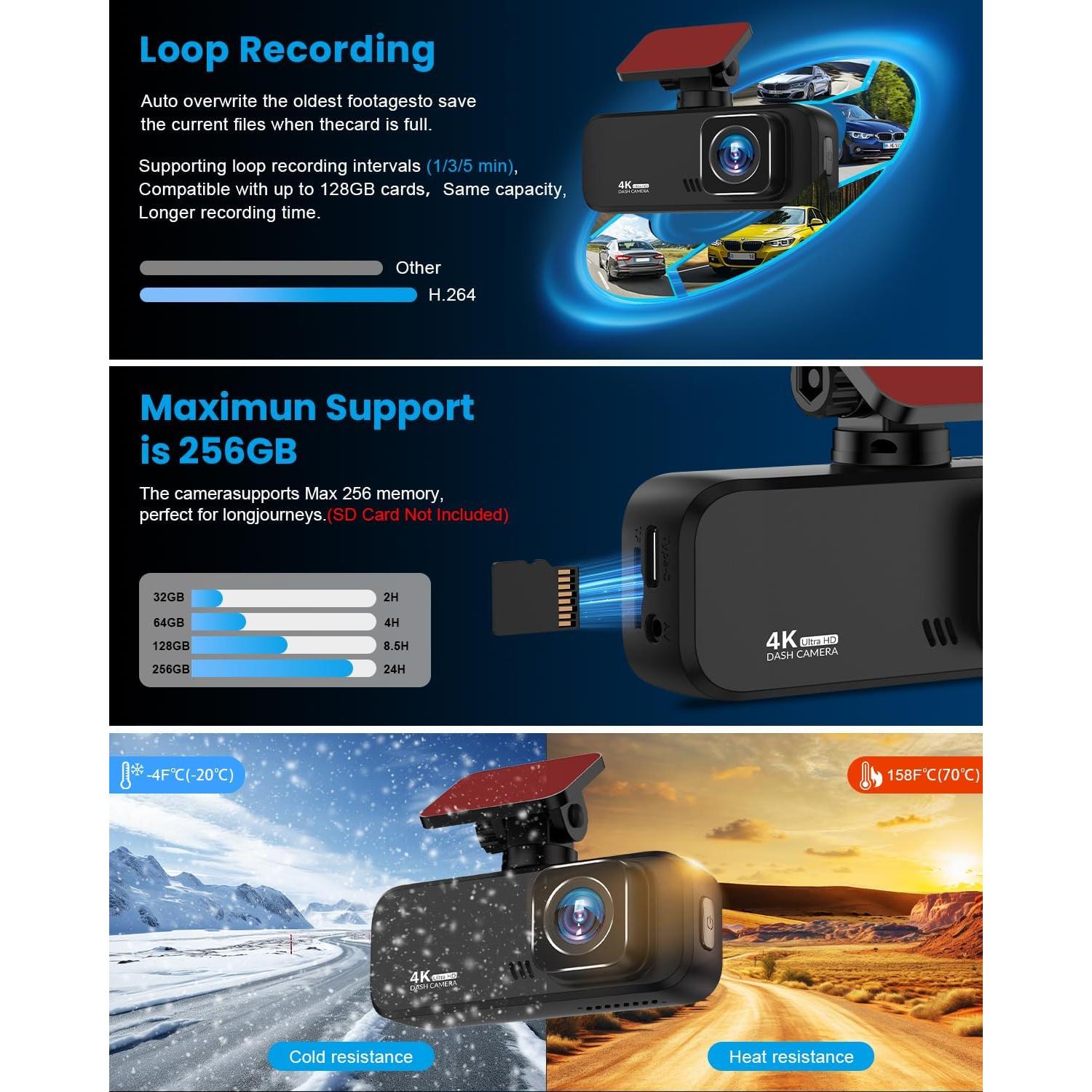 Cámara Dash 4K Frontal V30 - Ultra HD, Wi-Fi, G-Sensor