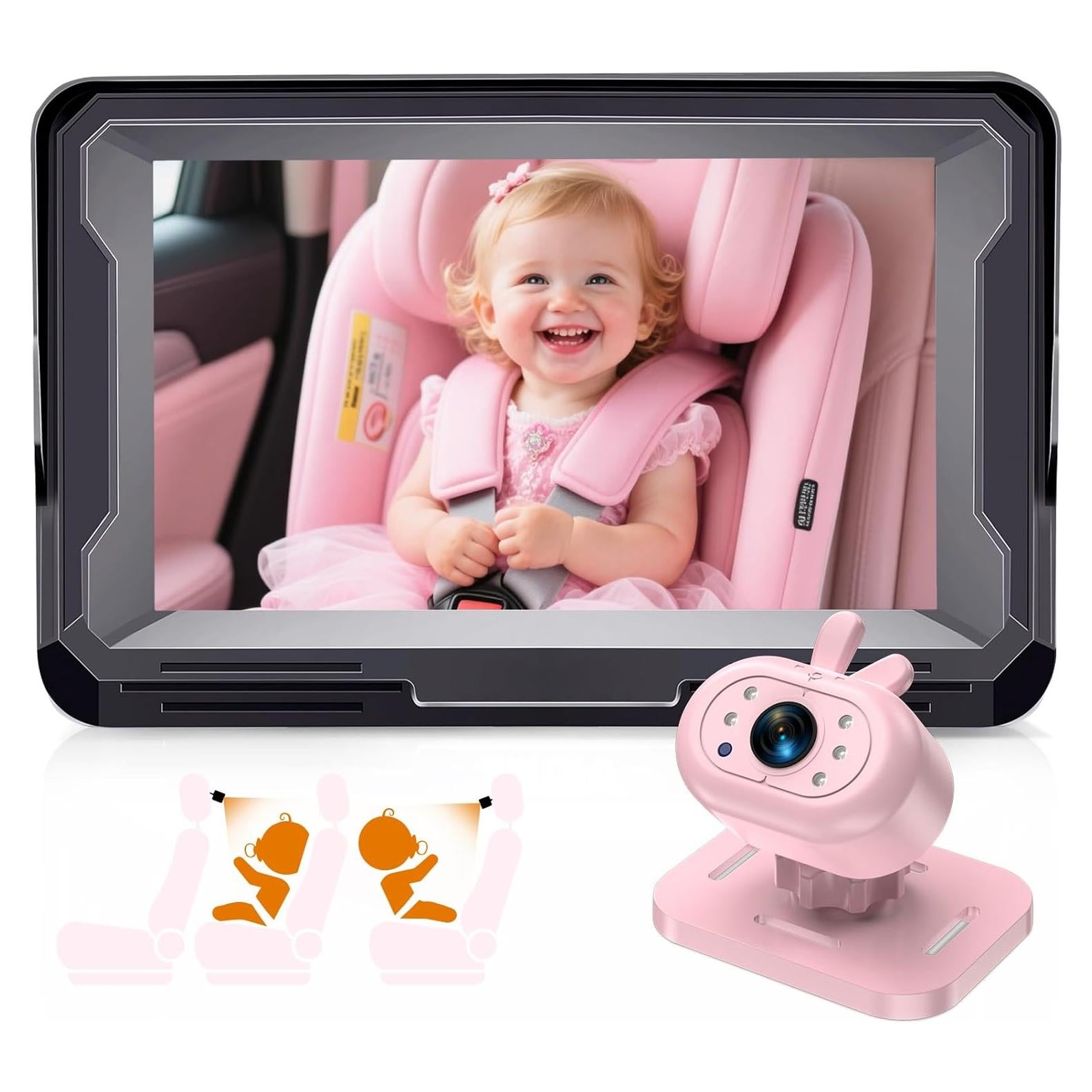 Cámara de Auto para Bebés AMTIFO Rosa 1080P HD con Visión Nocturna