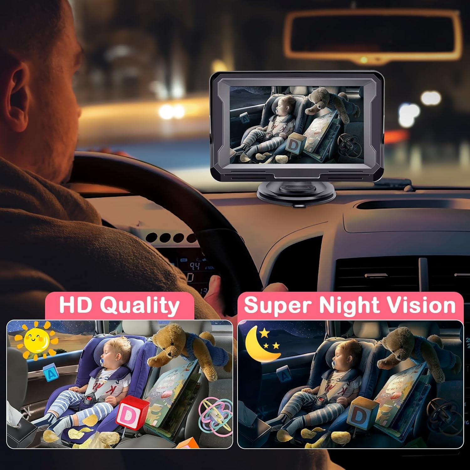 Cámara de Auto para Bebés AMTIFO Rosa 1080P HD con Visión Nocturna