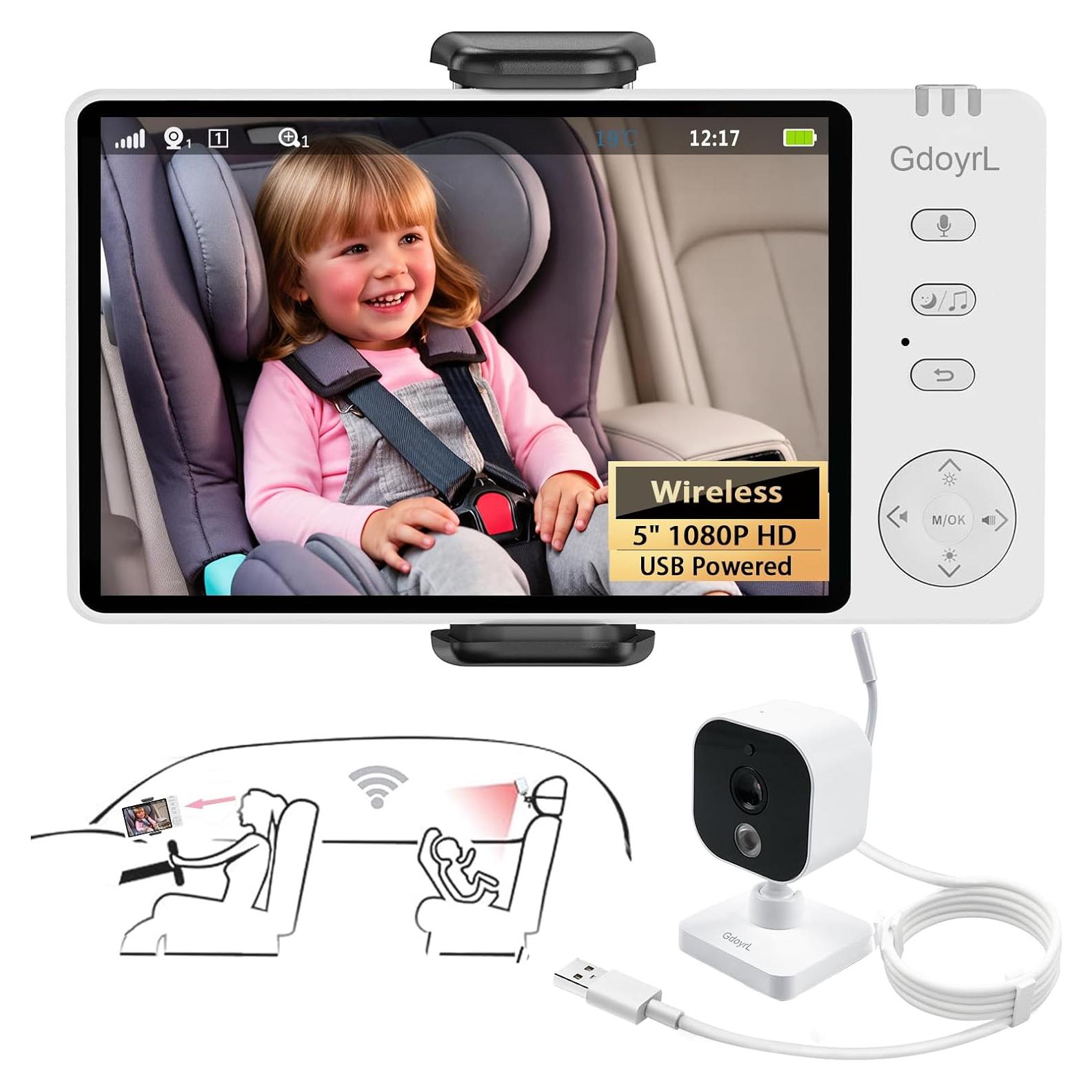 Monitor Inalámbrico para Bebés GdoyrL 5" HD 1080P con Cámara 360°