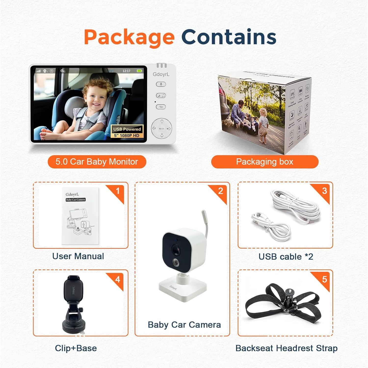 Monitor Inalámbrico para Bebés GdoyrL 5" HD 1080P con Cámara 360°