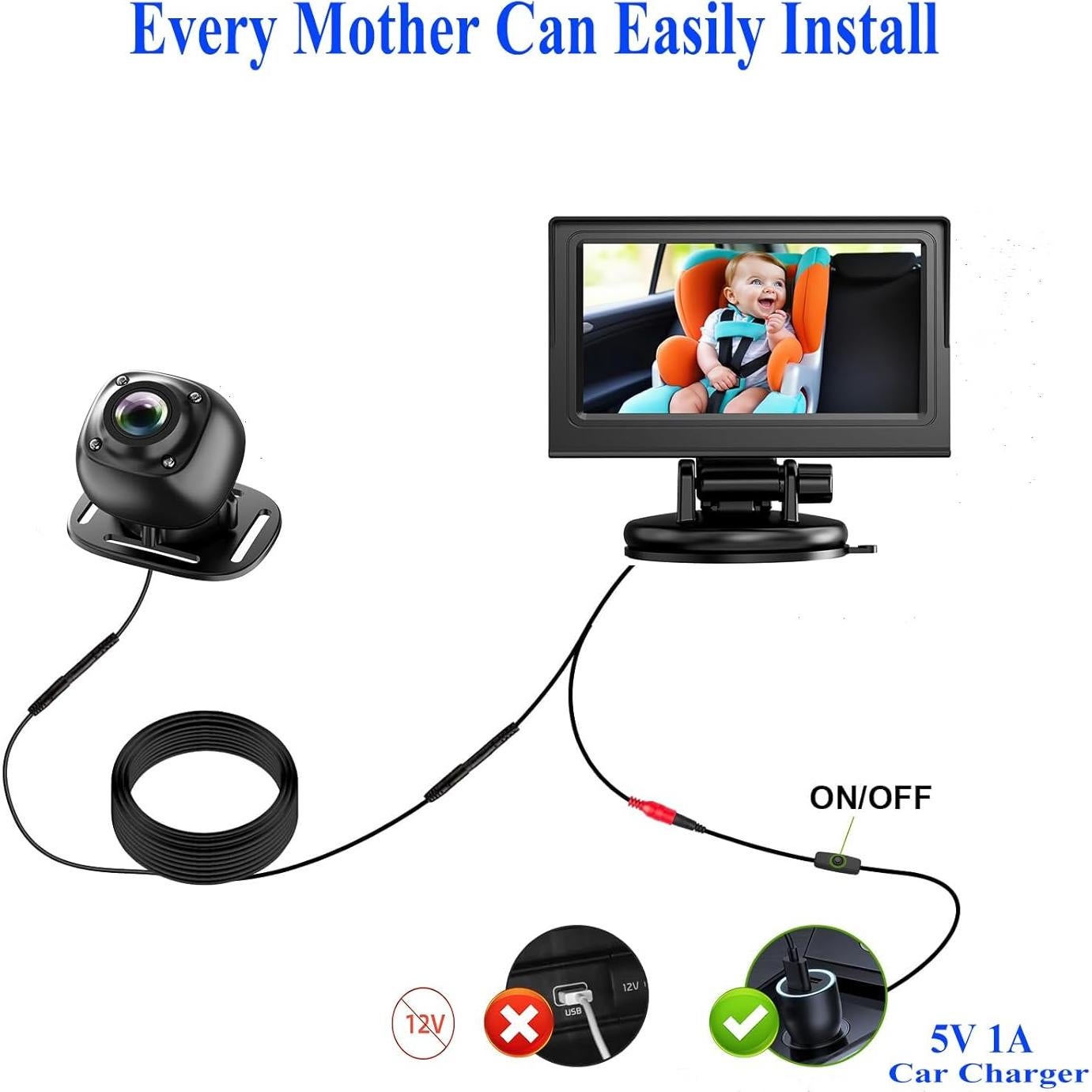 Cámara para Bebés USB Automóvil BM200 con Visión Nocturna