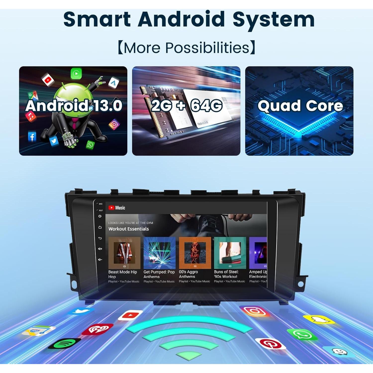 Estéreo de Auto Podofo 9" Android 13 para Nissan Altima 2013-2018