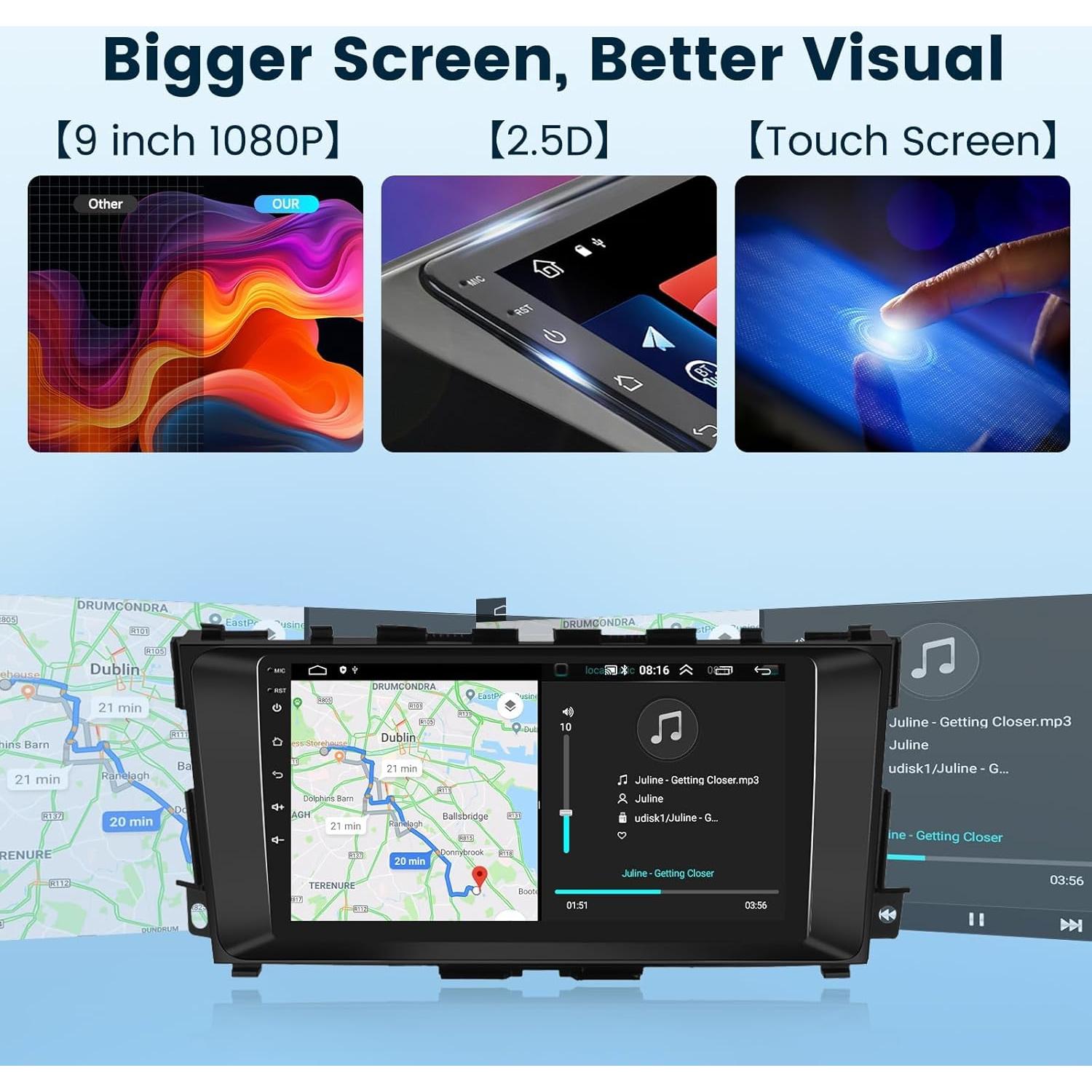 Estéreo de Auto Podofo 9" Android 13 para Nissan Altima 2013-2018