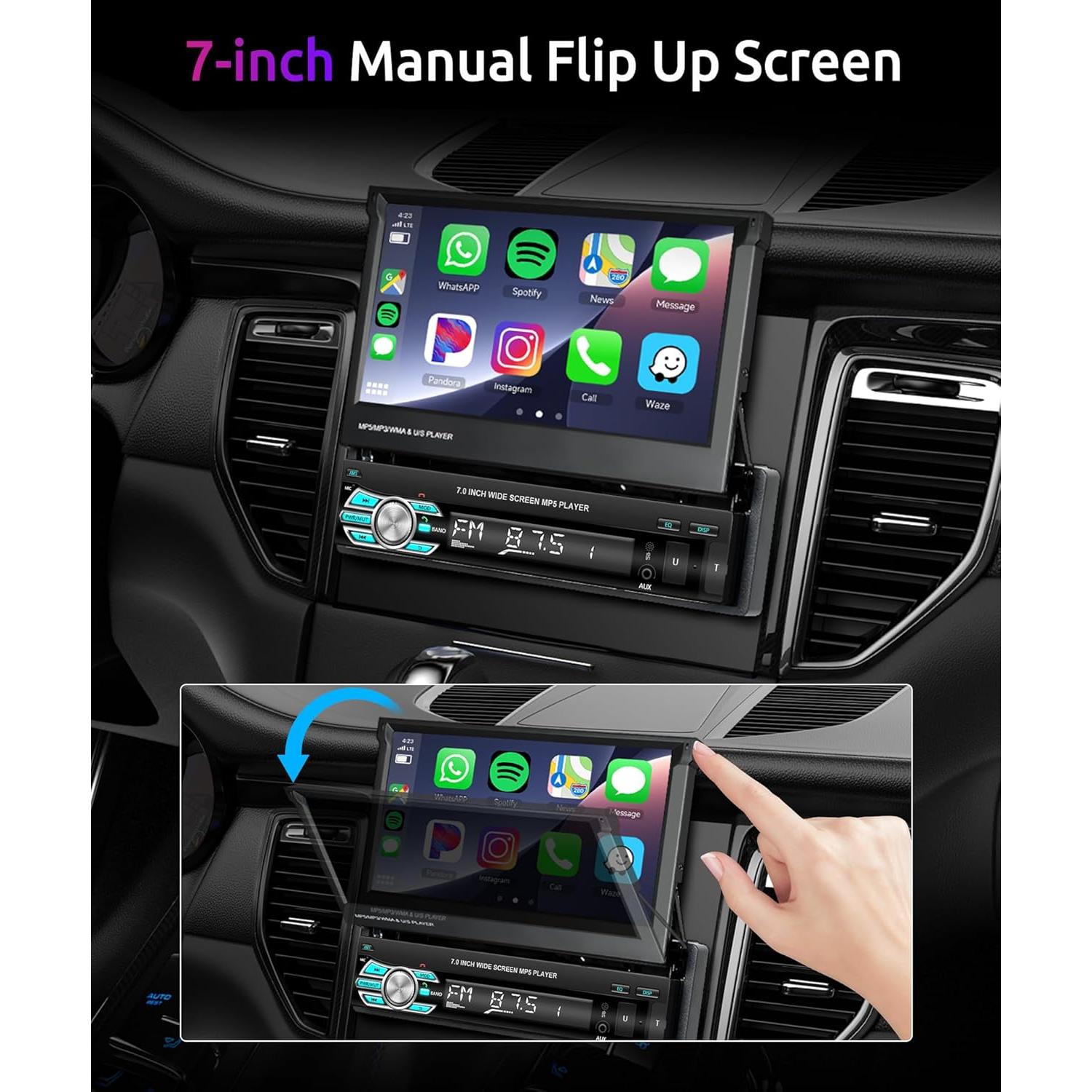 Estéreo de Coche Podofo 7" Bluetooth con Carplay y Android Auto