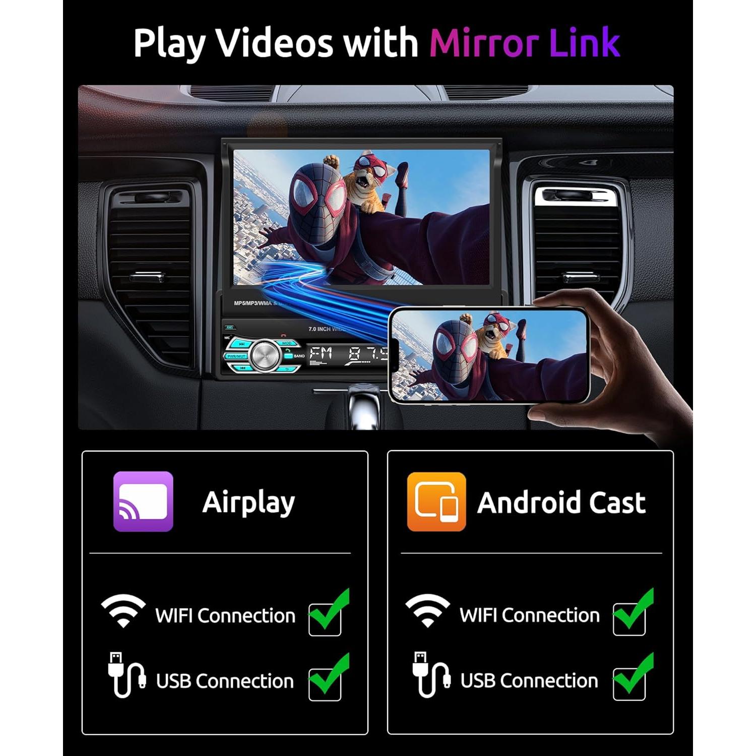 Estéreo de Coche Podofo 7" Bluetooth con Carplay y Android Auto