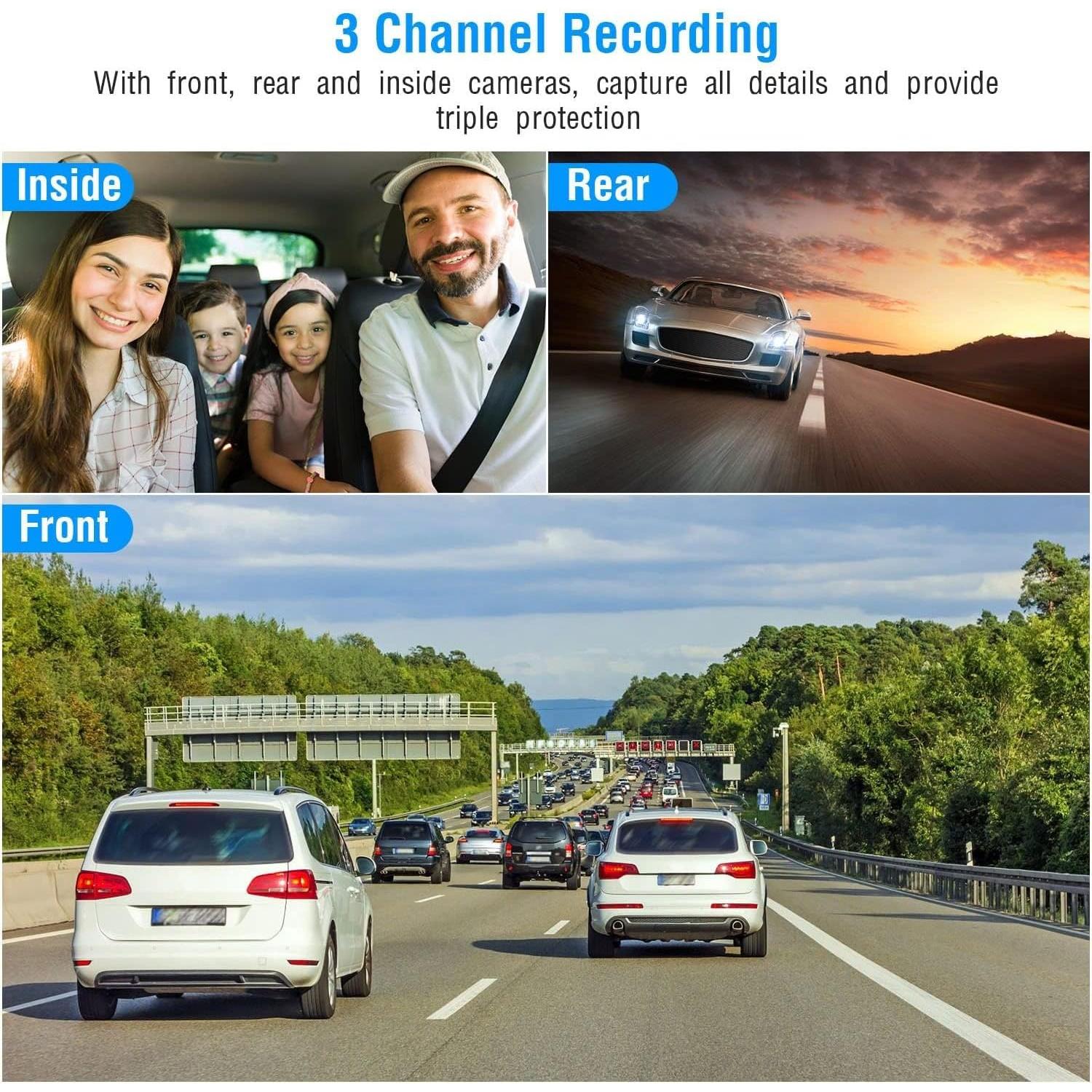 Cámara de tablero 3 canales TeqHome 1296P FHD con WDR