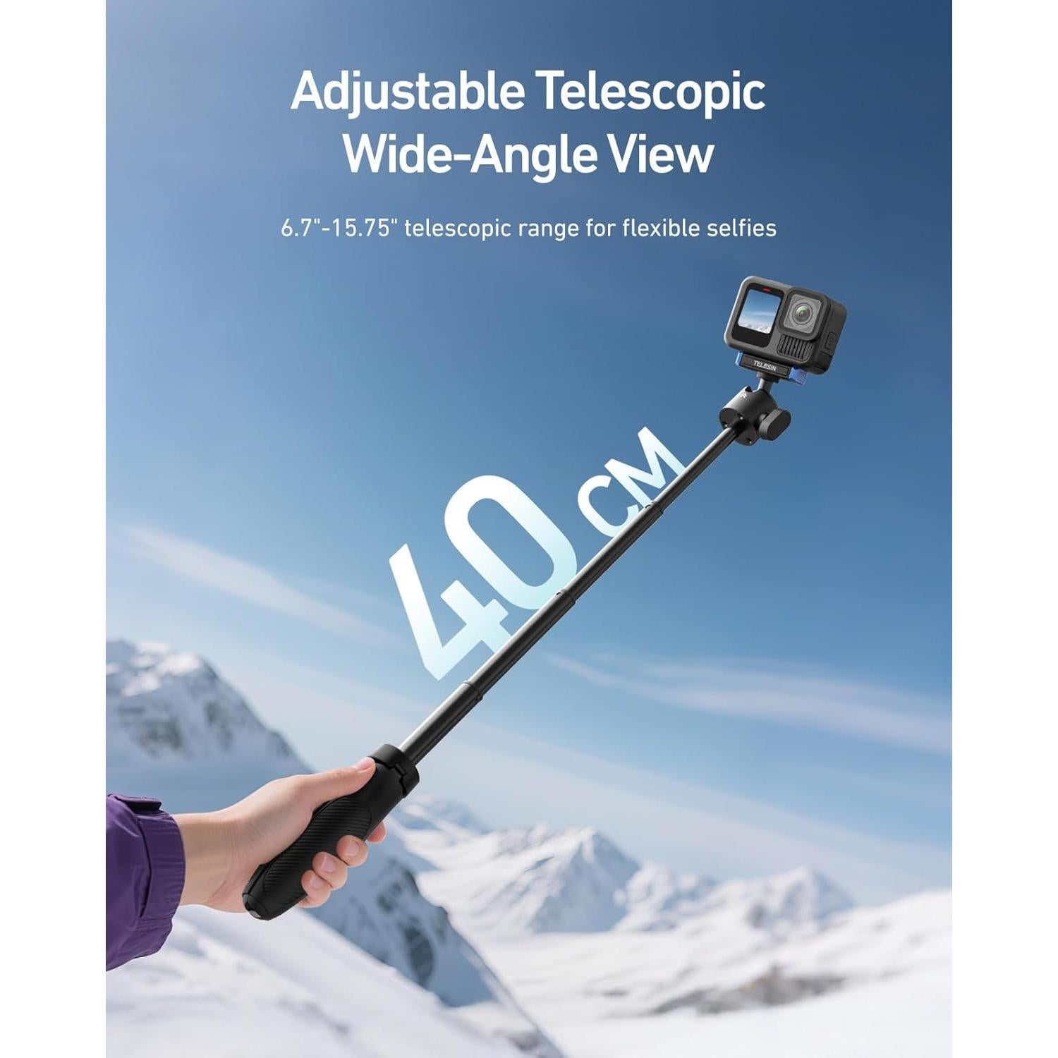 Mini Trípode Selfie TELESIN para Gopro 13, Ajustable 40cm