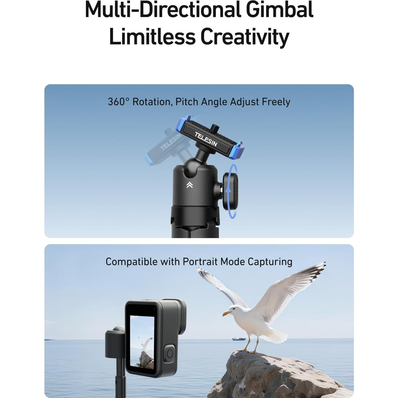 Mini Trípode Selfie TELESIN para Gopro 13, Ajustable 40cm