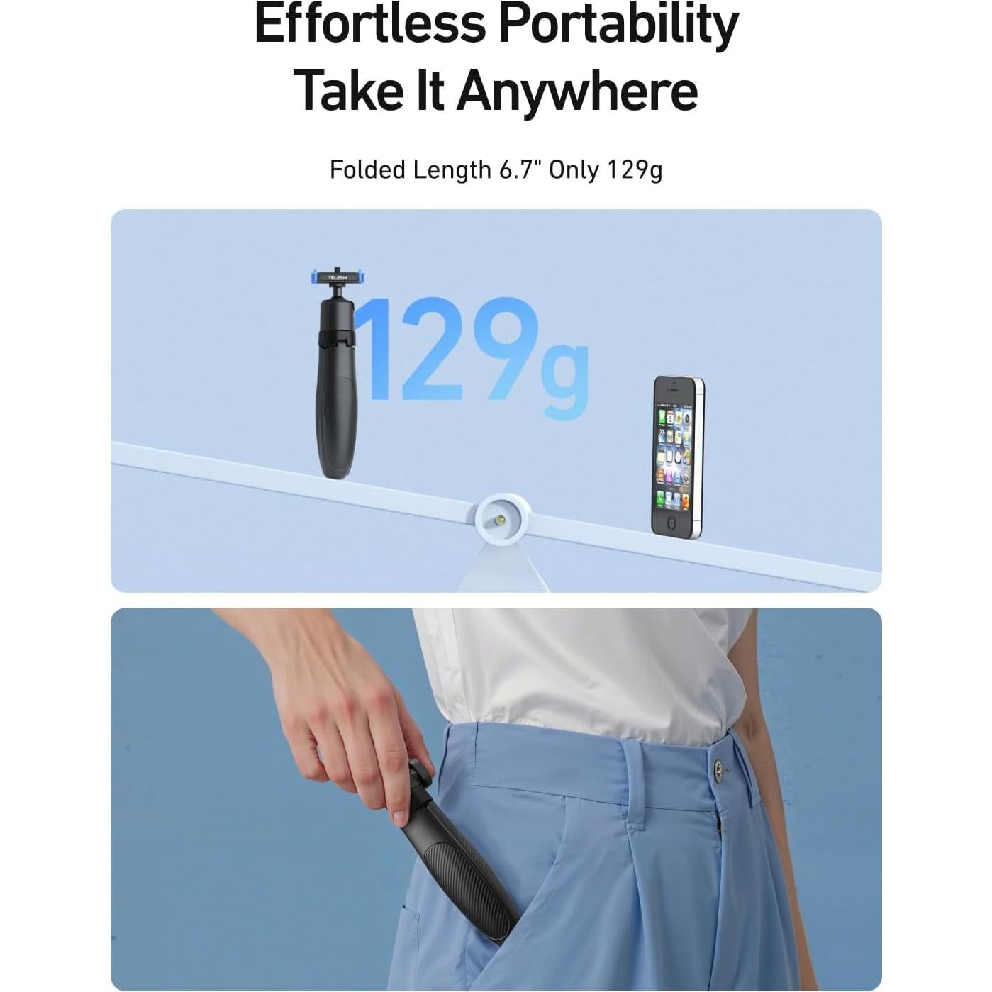 Mini Trípode Selfie TELESIN para Gopro 13, Ajustable 40cm