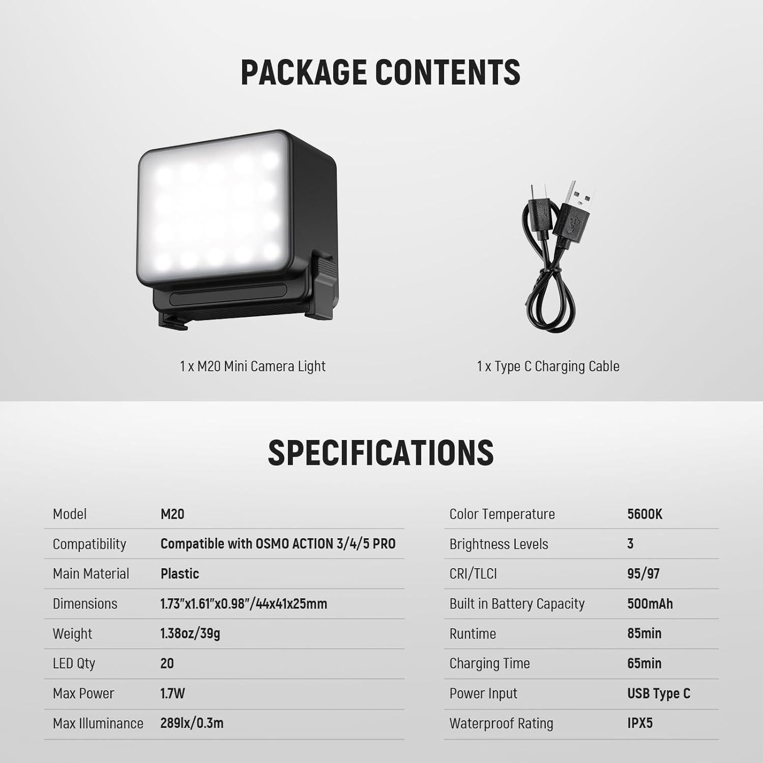 Luz LED Magnética NEEWER M20 para Cámara DJI OSMO Action