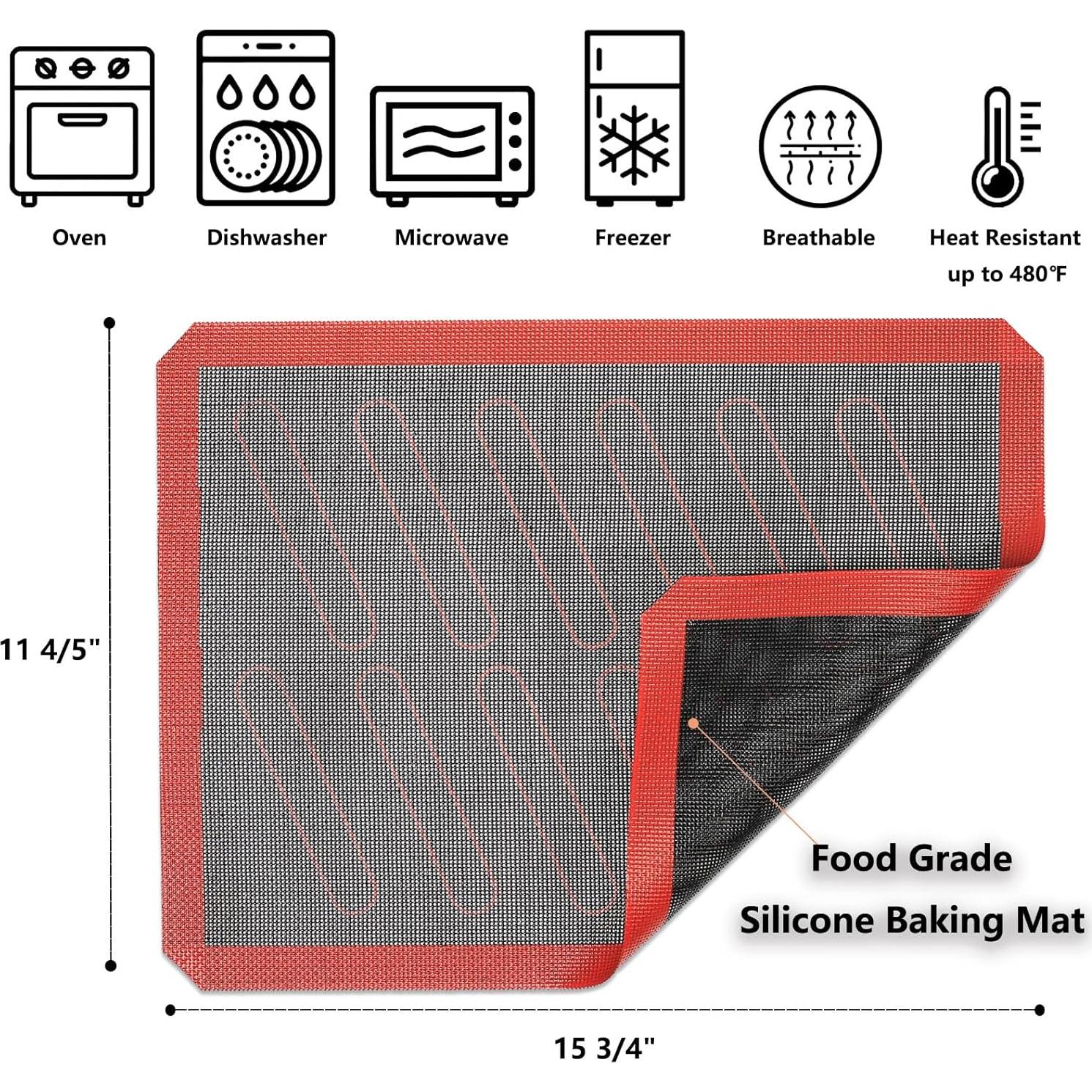 Perforated Silicone Baking Mats, 2 PCS Eclair Silicone Mat for Half Sheet with 12 Printed Oblong Eclair Guides, Non-Stick Reusable Oven Liners for Making Bread/Pizza/Pastry/Cookie 11-4/5" x 15-3/4"