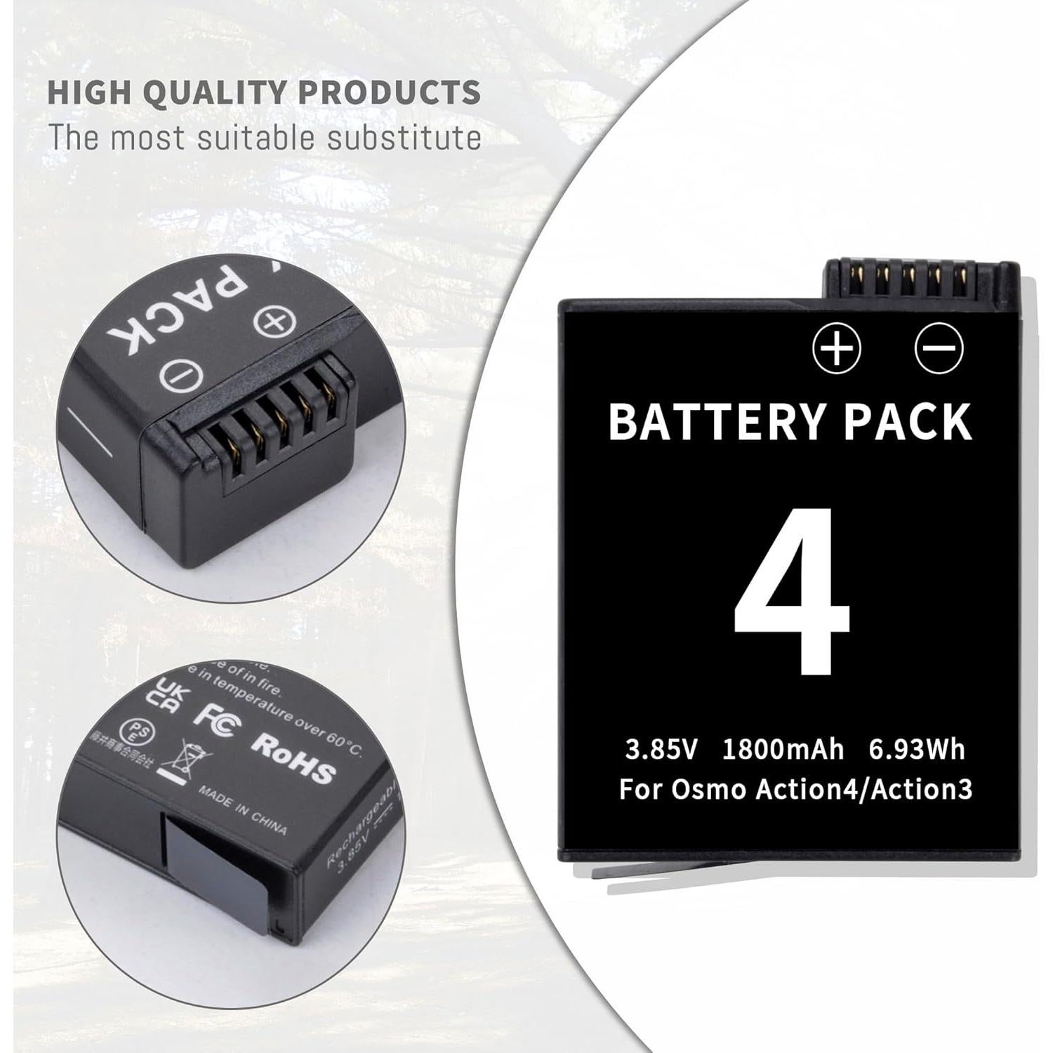 Kit Cargador Batería DJI Osmo Action 4/3 - 3 Baterías 1850mAh