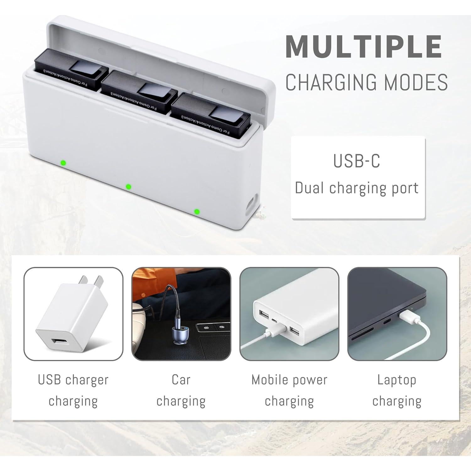 Kit Cargador Batería DJI Osmo Action 4/3 - 3 Baterías 1850mAh