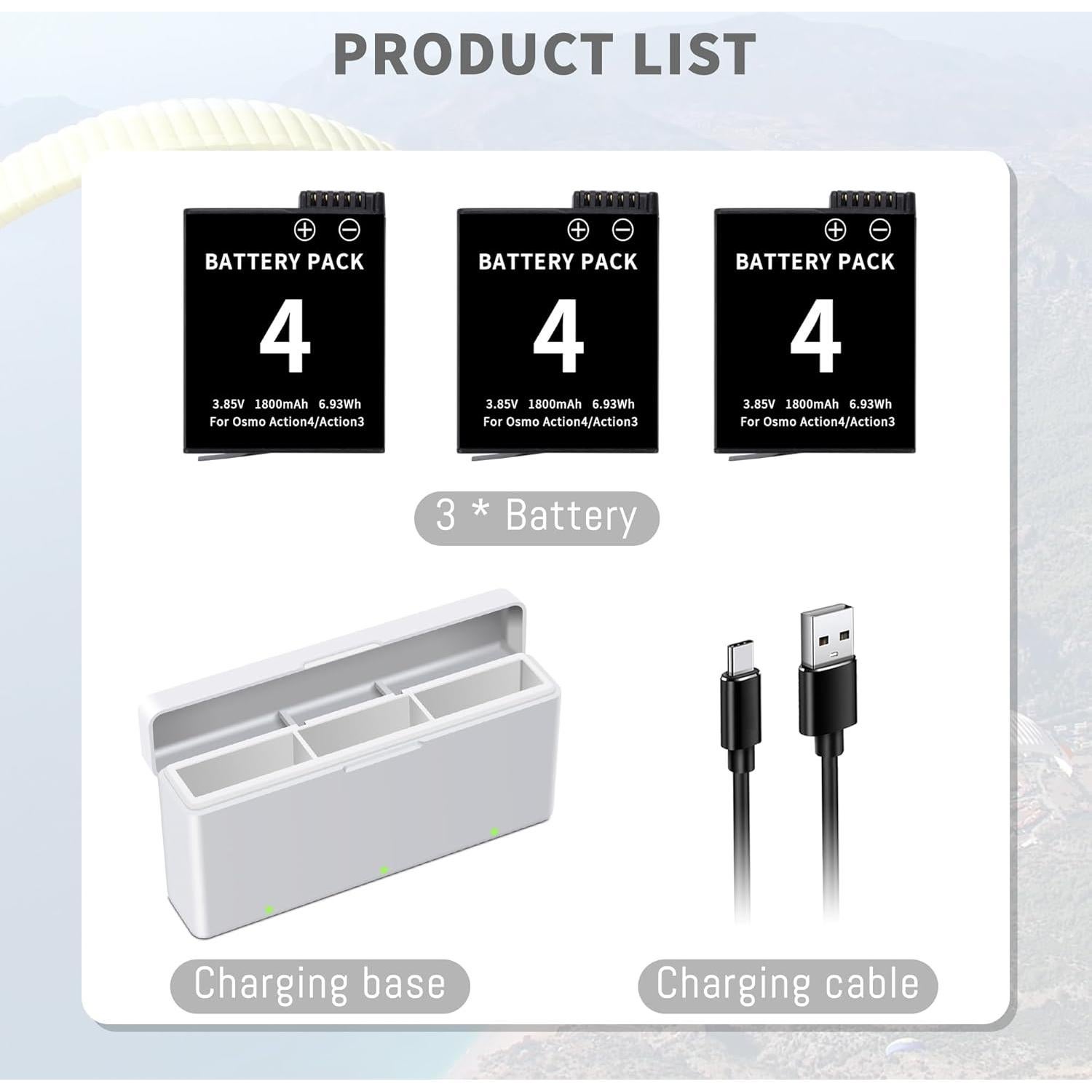Kit Cargador Batería DJI Osmo Action 4/3 - 3 Baterías 1850mAh