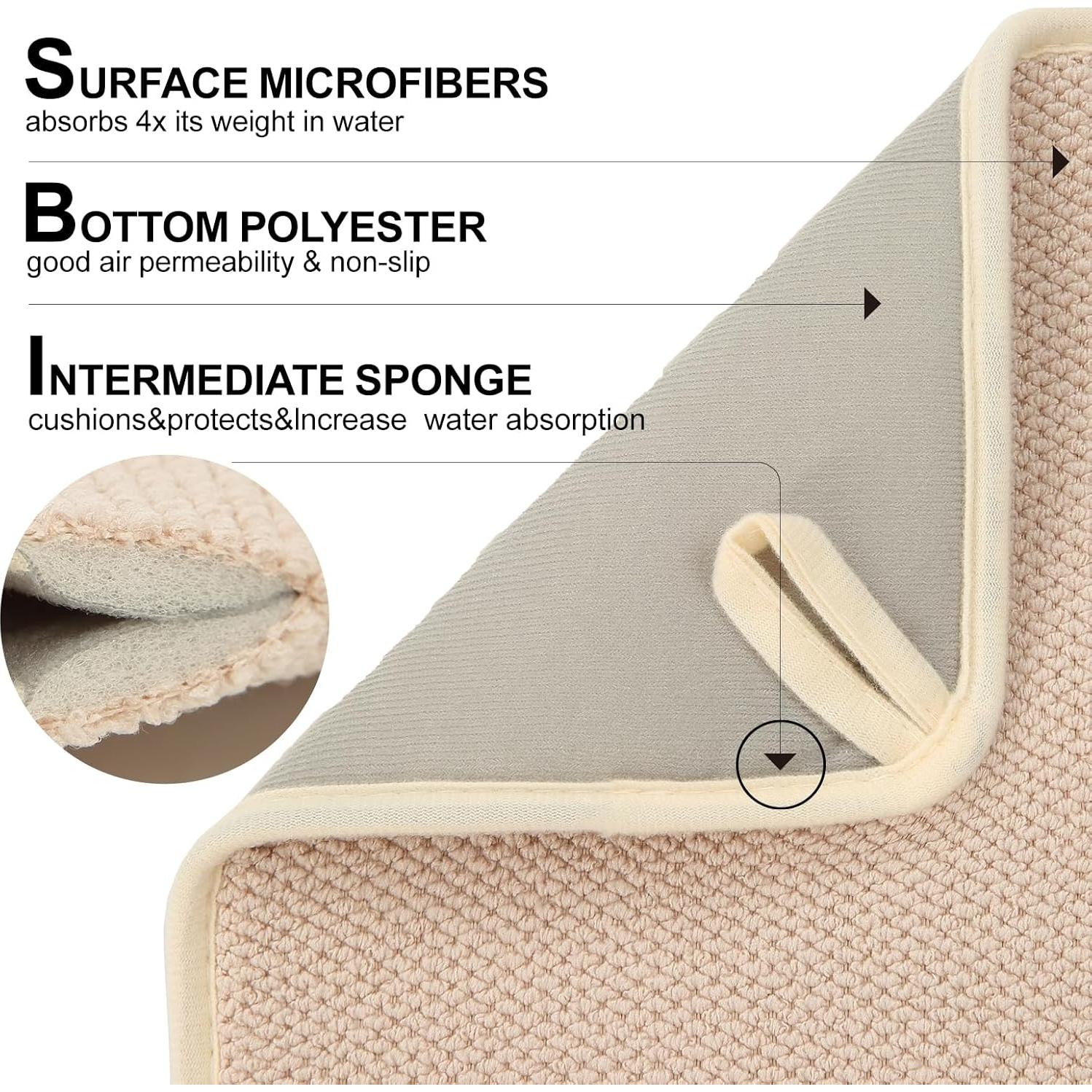 Paquete de 2 Tapetes de Microfibra VESHE 50.8x38.1 cm Beige