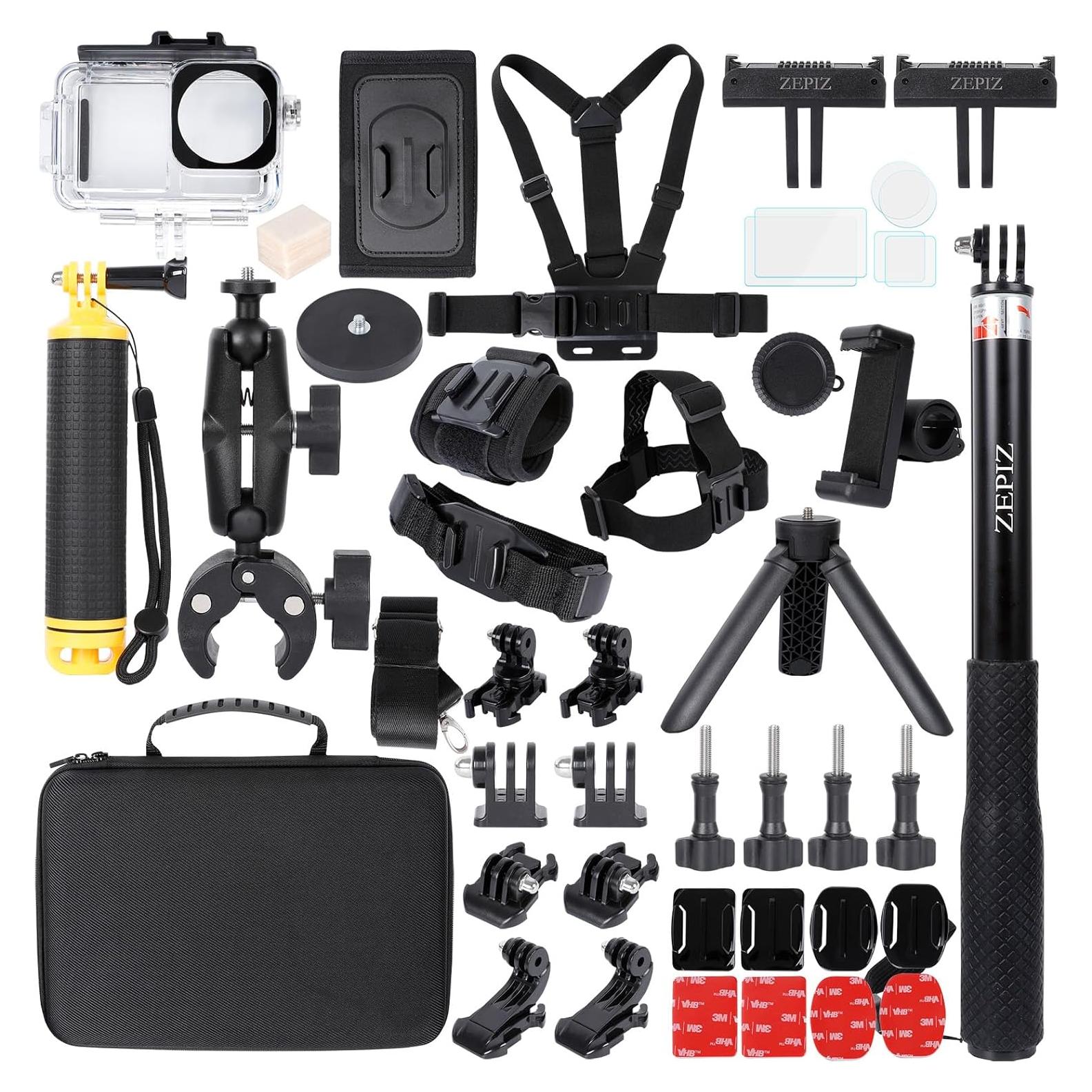Kit de Accesorios ZEPIX para DJI Osmo Action 5 Pro/4/3 - Carcasa Impermeable, Mango Trípode, Soporte Manillar