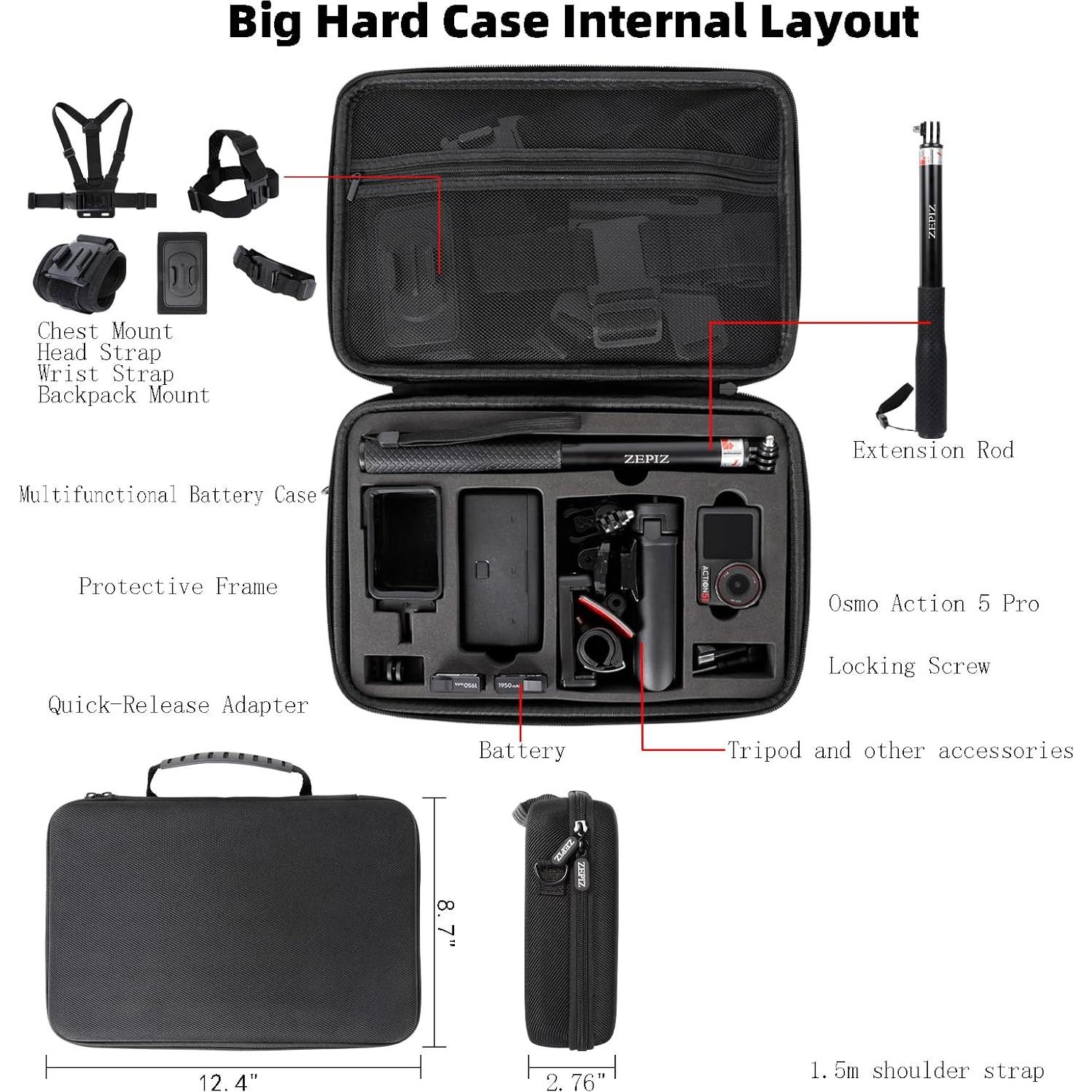 Kit de Accesorios ZEPIX para DJI Osmo Action 5 Pro/4/3 - Carcasa Impermeable, Mango Trípode, Soporte Manillar