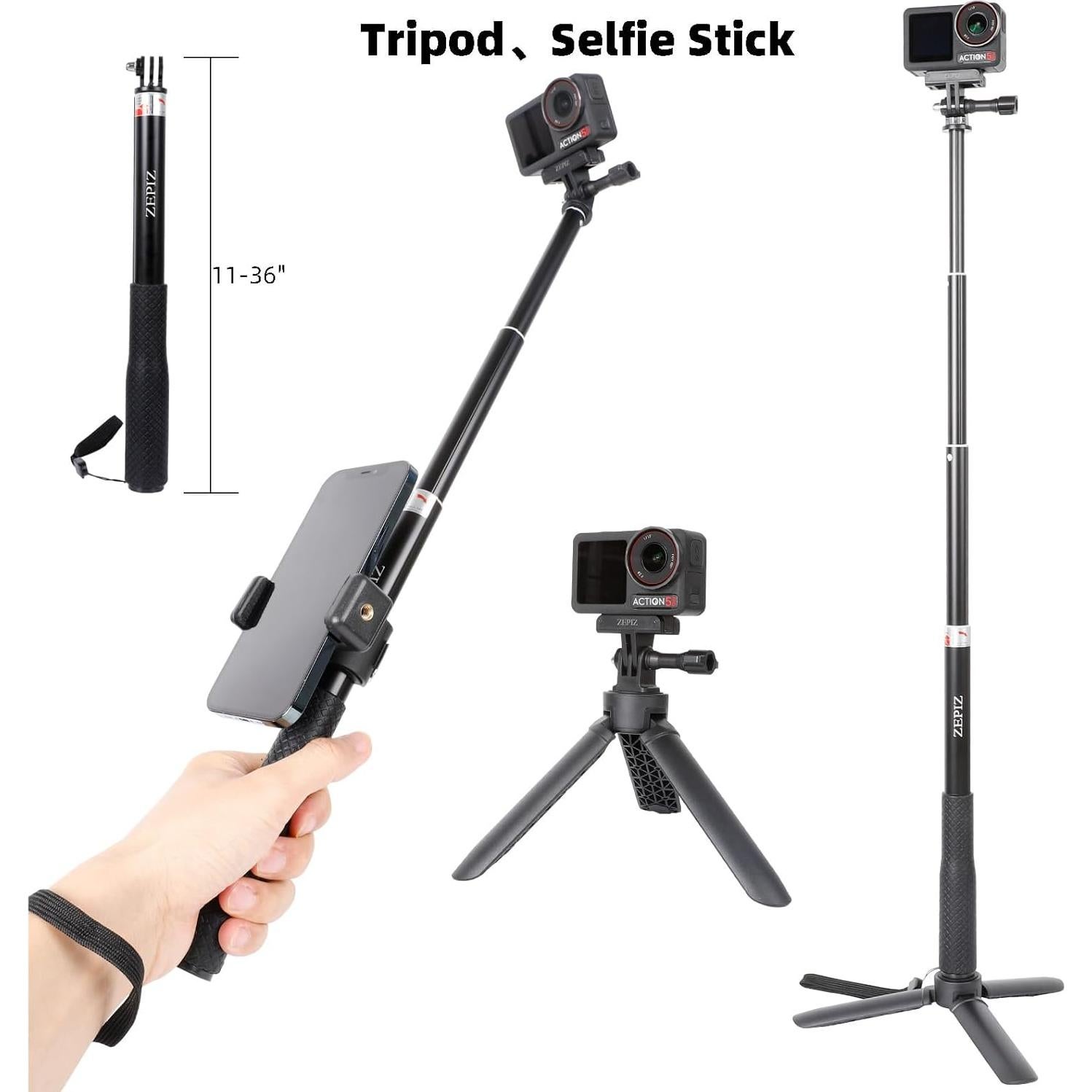 Kit de Accesorios ZEPIX para DJI Osmo Action 5 Pro/4/3 - Carcasa Impermeable, Mango Trípode, Soporte Manillar