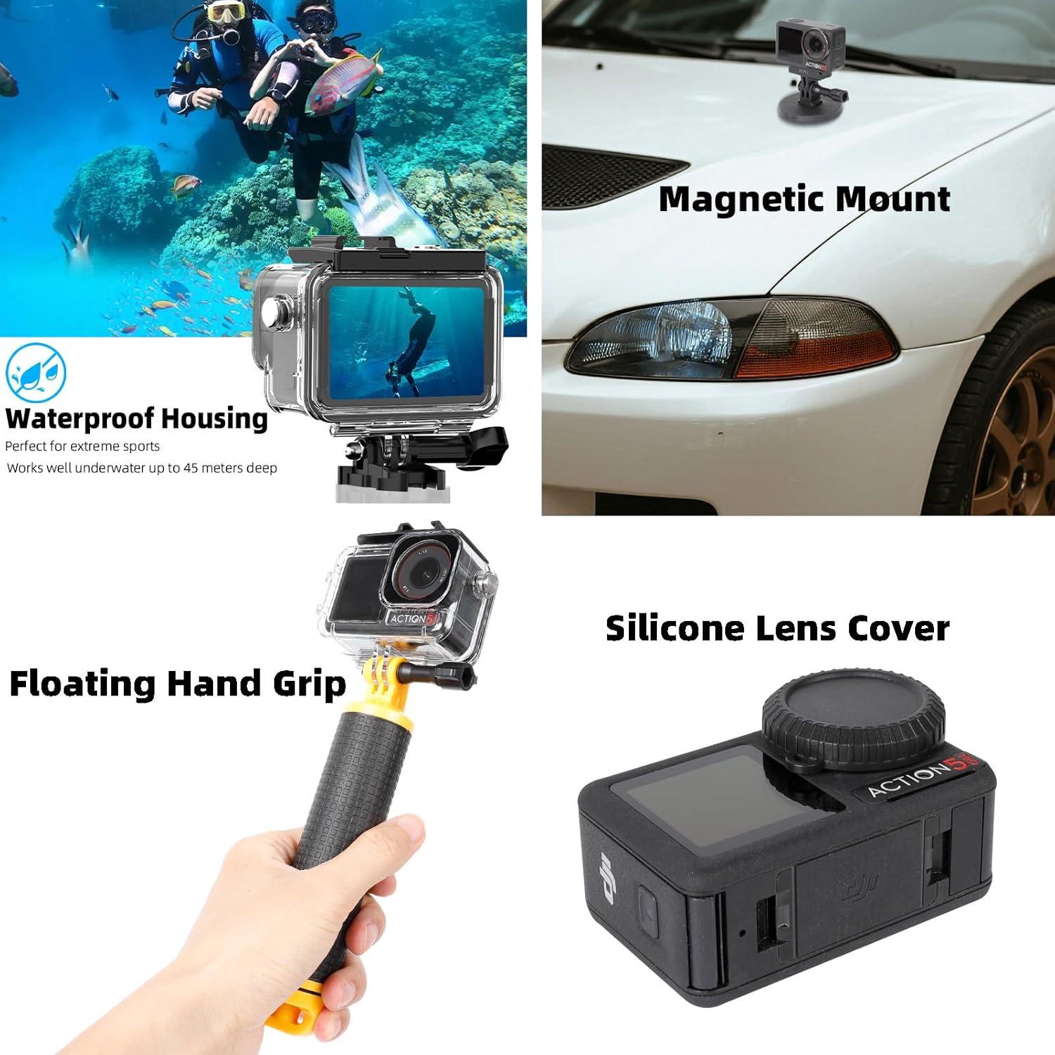 Kit de Accesorios ZEPIX para DJI Osmo Action 5 Pro/4/3 - Carcasa Impermeable, Mango Trípode, Soporte Manillar