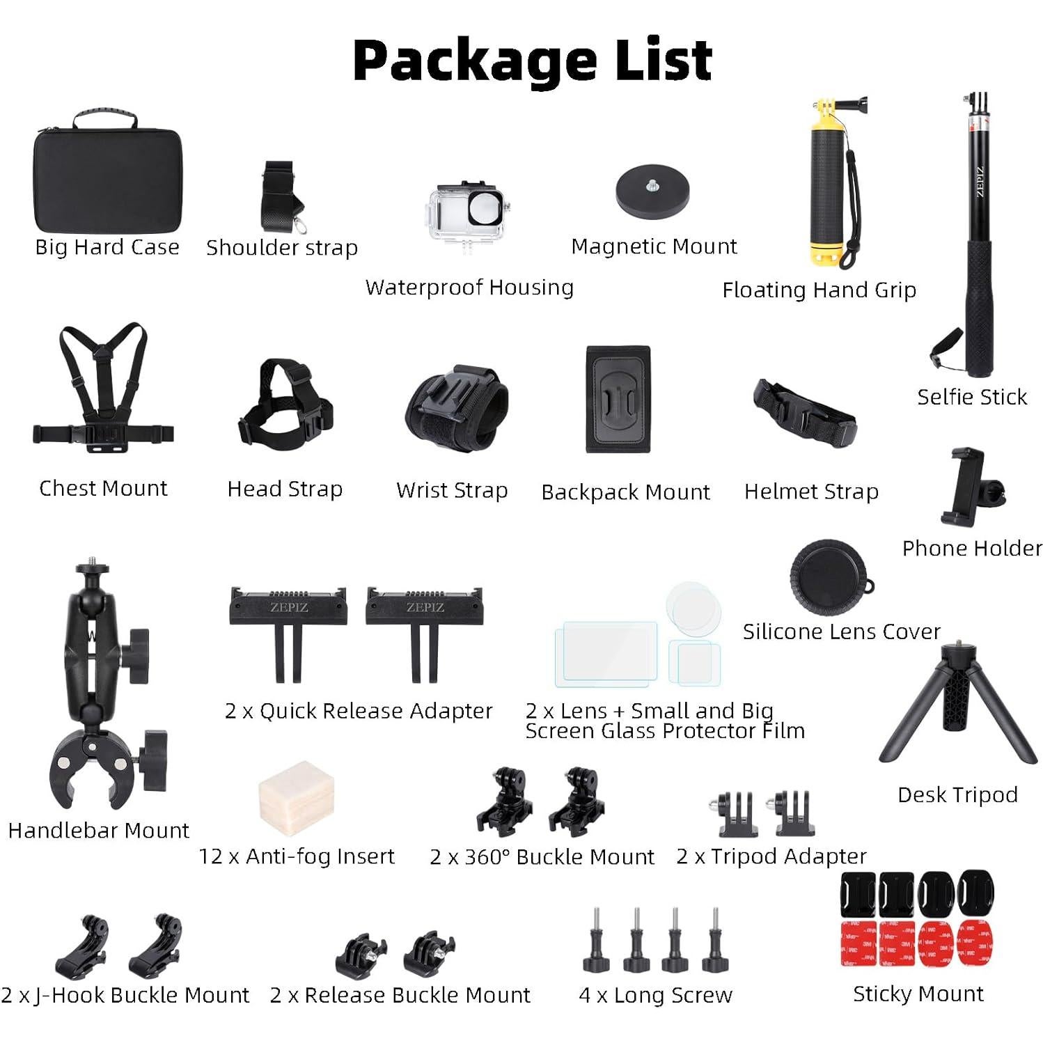 Kit de Accesorios ZEPIX para DJI Osmo Action 5 Pro/4/3 - Carcasa Impermeable, Mango Trípode, Soporte Manillar