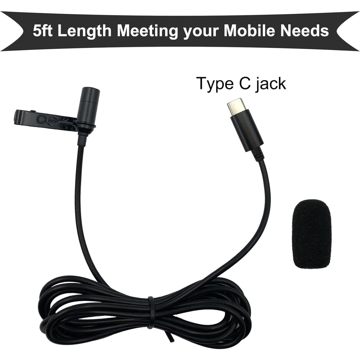 Micrófono Lavalier Omnidireccional SPTSSWET Tipo C 1.5m