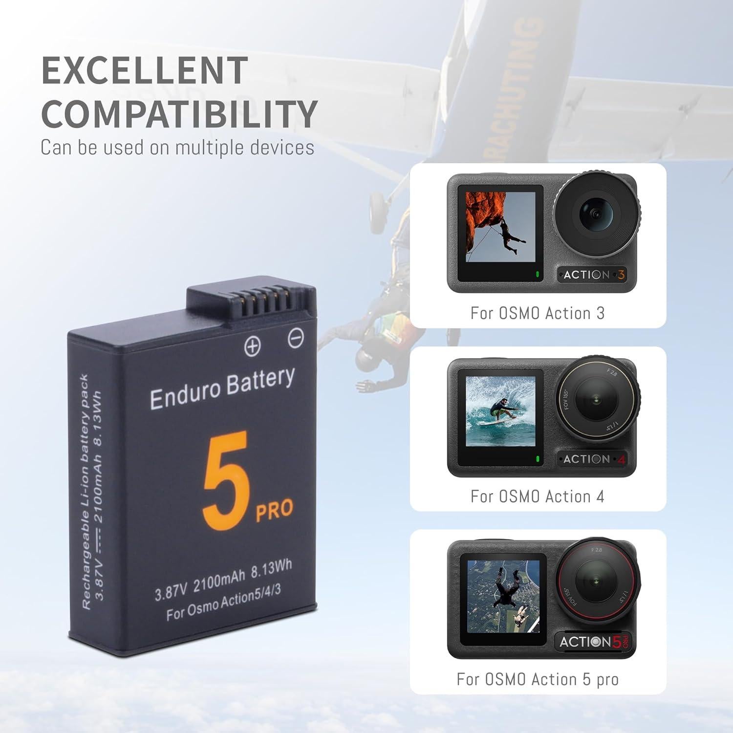 Paquete de 2 Baterías 1850mAh para DJI Osmo Action 3/4/5 Pro