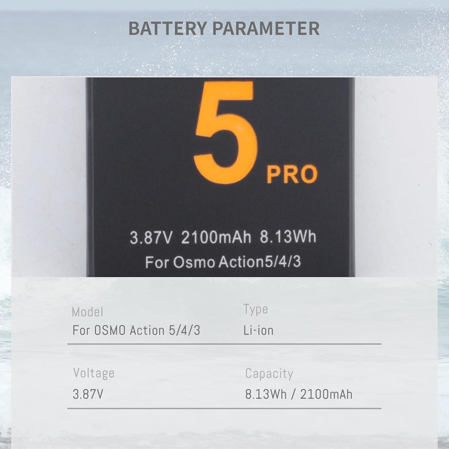 Paquete de 2 Baterías 1850mAh para DJI Osmo Action 3/4/5 Pro