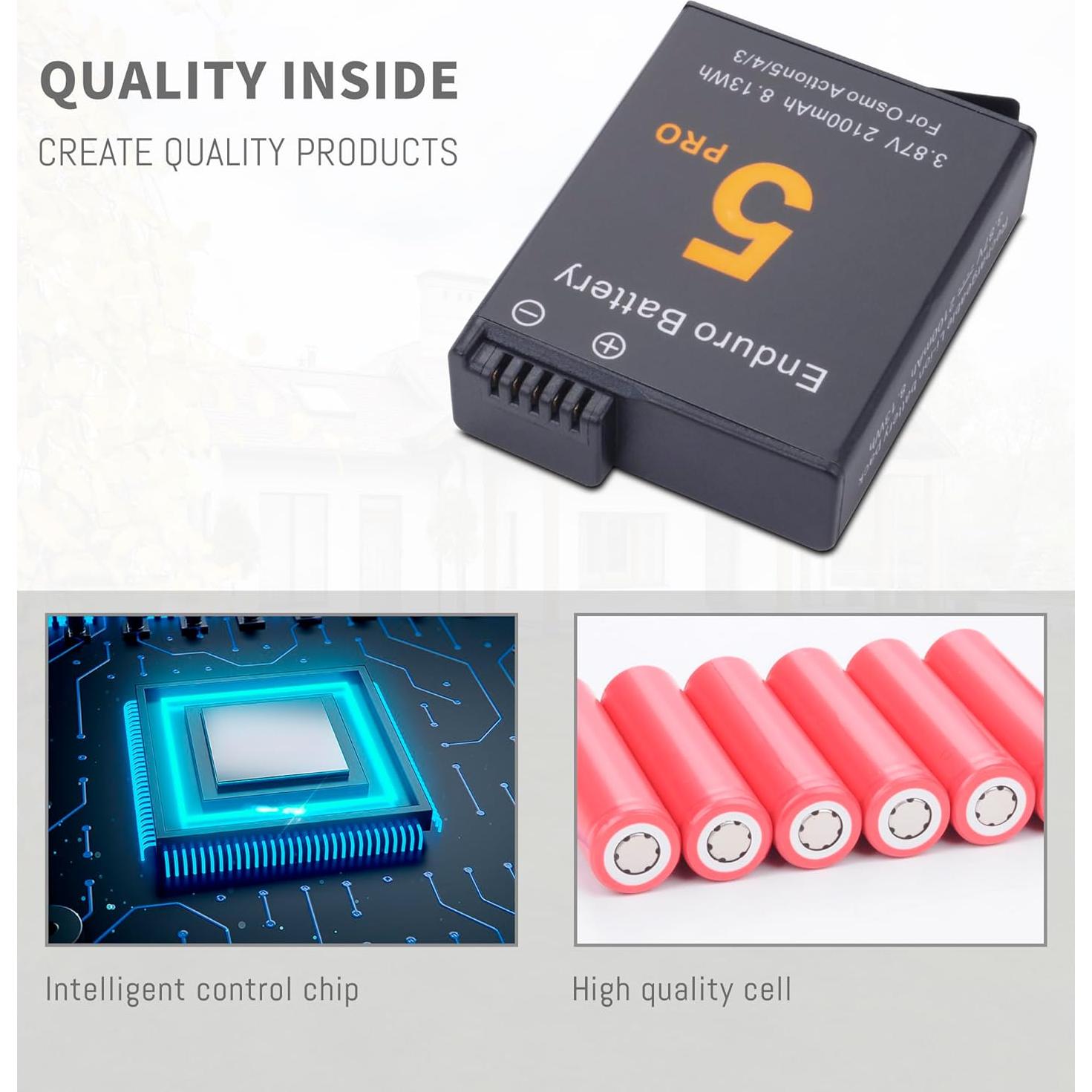 Paquete de 2 Baterías 1850mAh para DJI Osmo Action 3/4/5 Pro