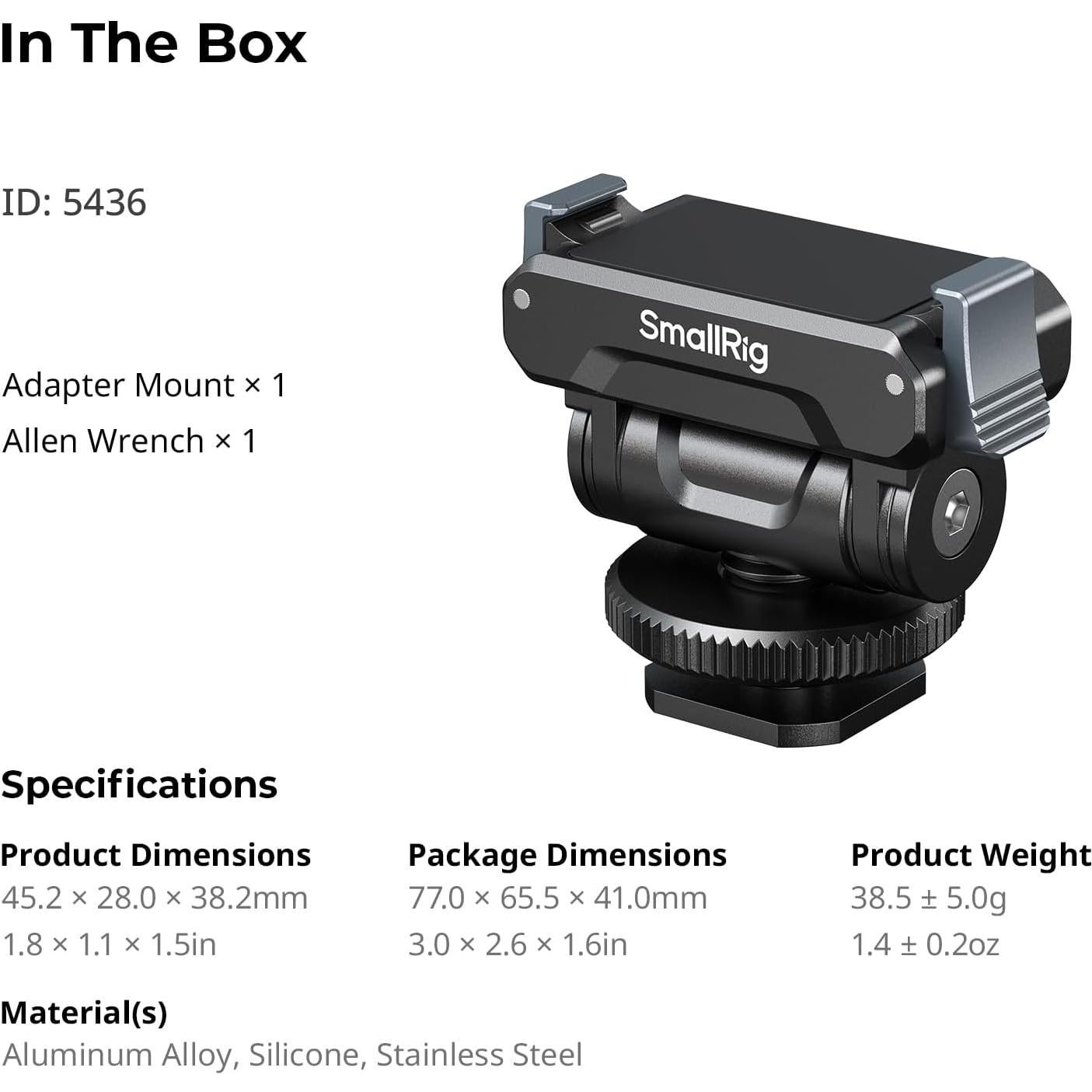 Adaptador de zapata fría SMALLRIG 5436 para DJI Osmo Action 360
