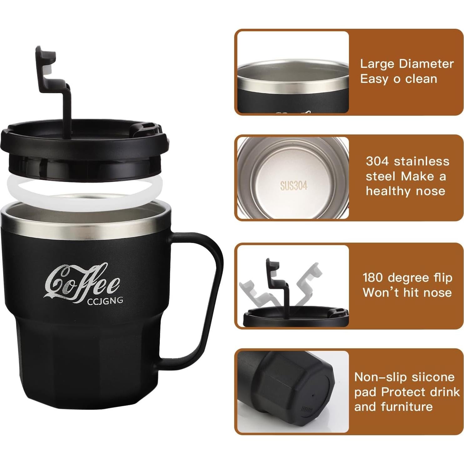 Taza de Café Aislada al Vacío CCJGNG 385 ml Negra