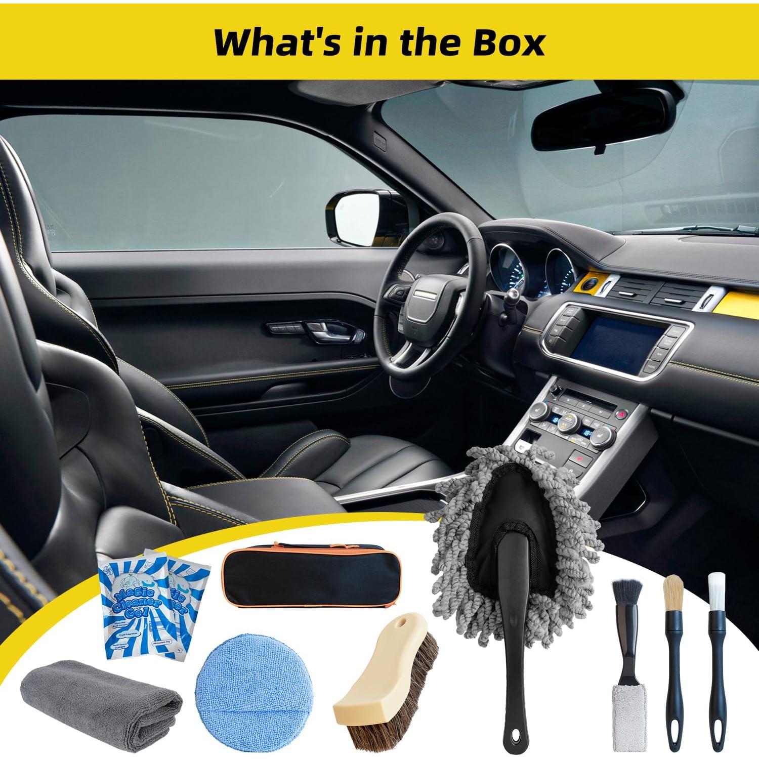 Kit de Limpieza Interior de Coche QLTUDN 10 Piezas - Cepillos y Toallas