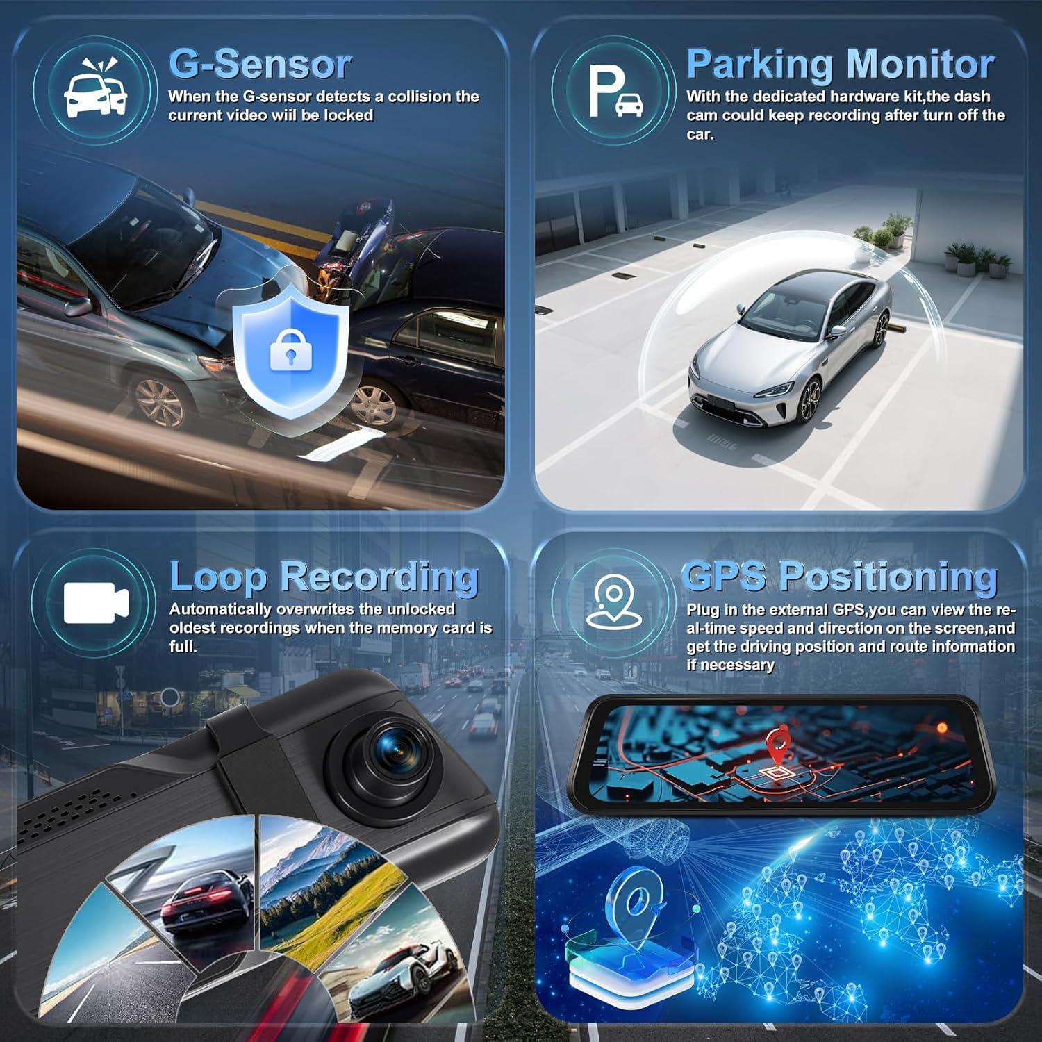 Cámara de Espejo Retrovisor NHOPEEW 4K 9.66" Doble Lente