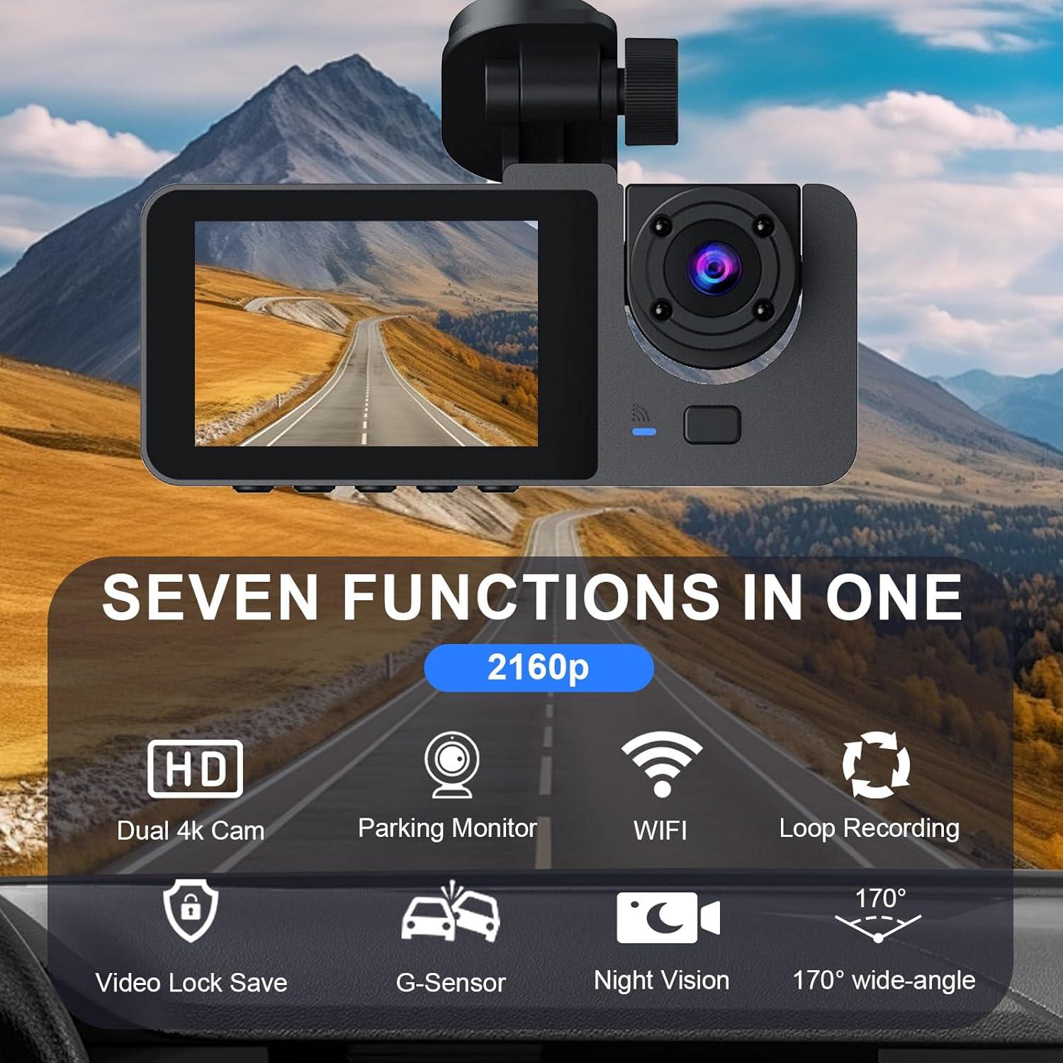 Cámara de tablero delantera y trasera 4K Genérico GPS WiFi