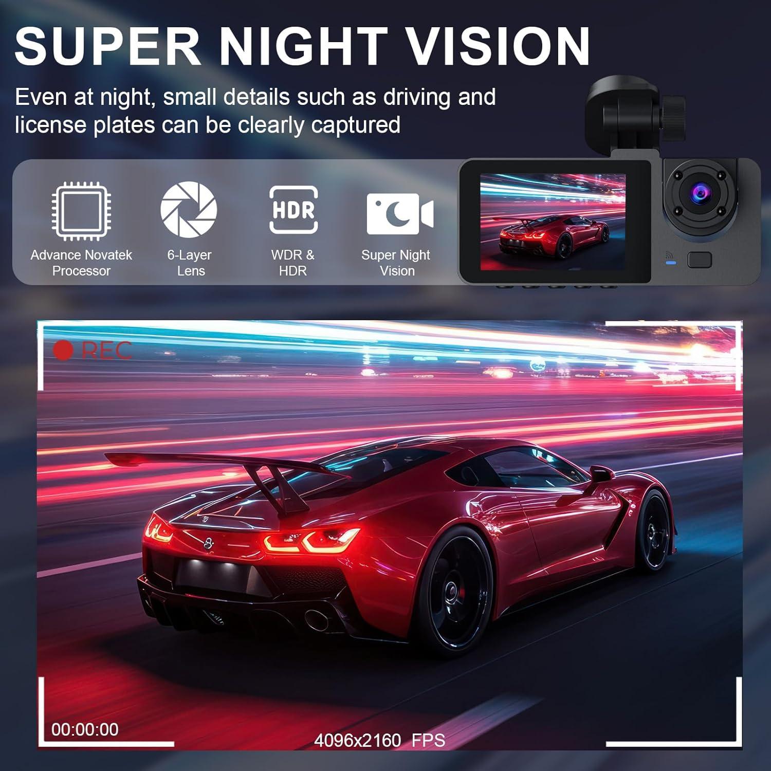 Cámara de tablero delantera y trasera 4K Genérico GPS WiFi