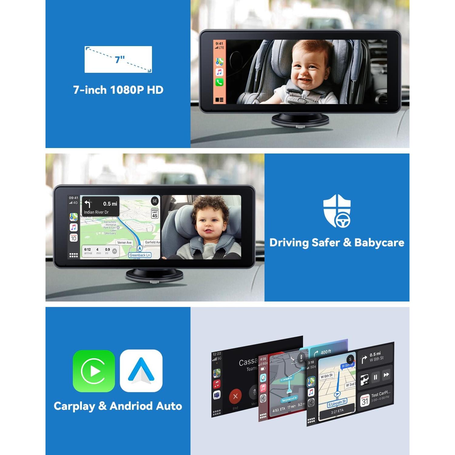 Cámara de coche para bebés IPOZITO 1080P HD 7" Inalámbrica