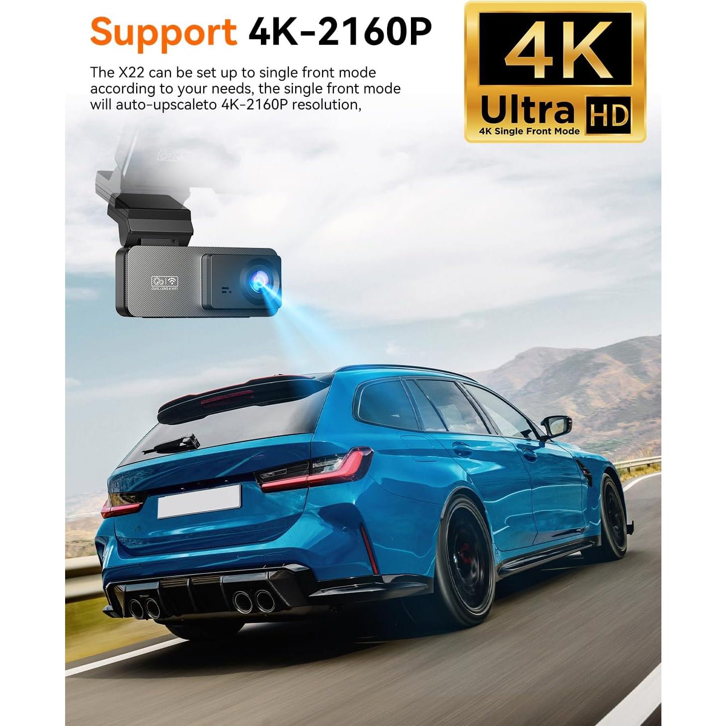 Cámara Dash Delantera y Trasera Eassky 4K/3K, WiFi, 64GB