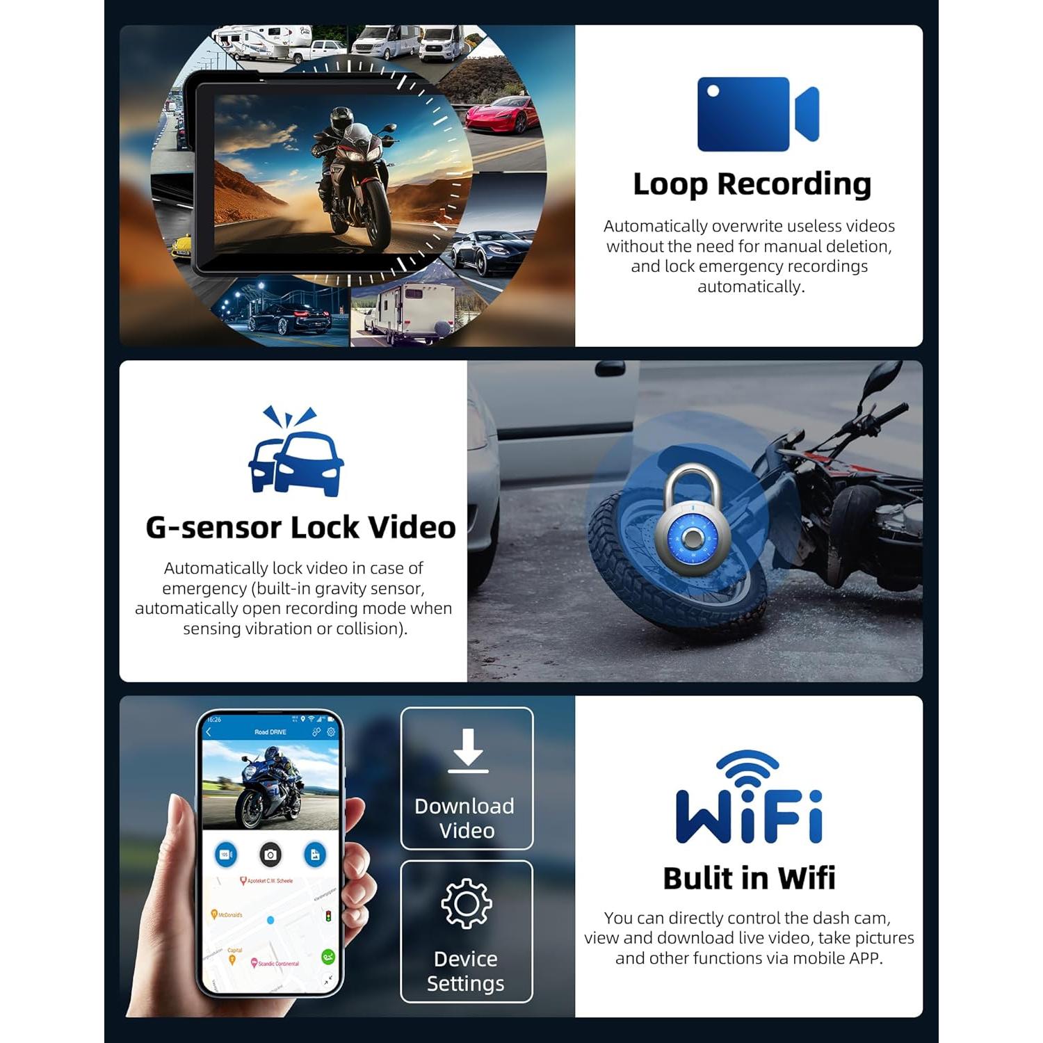 Pantalla CarPlay 7" Jelkuz MT10 con cámara dual 2K y GPS