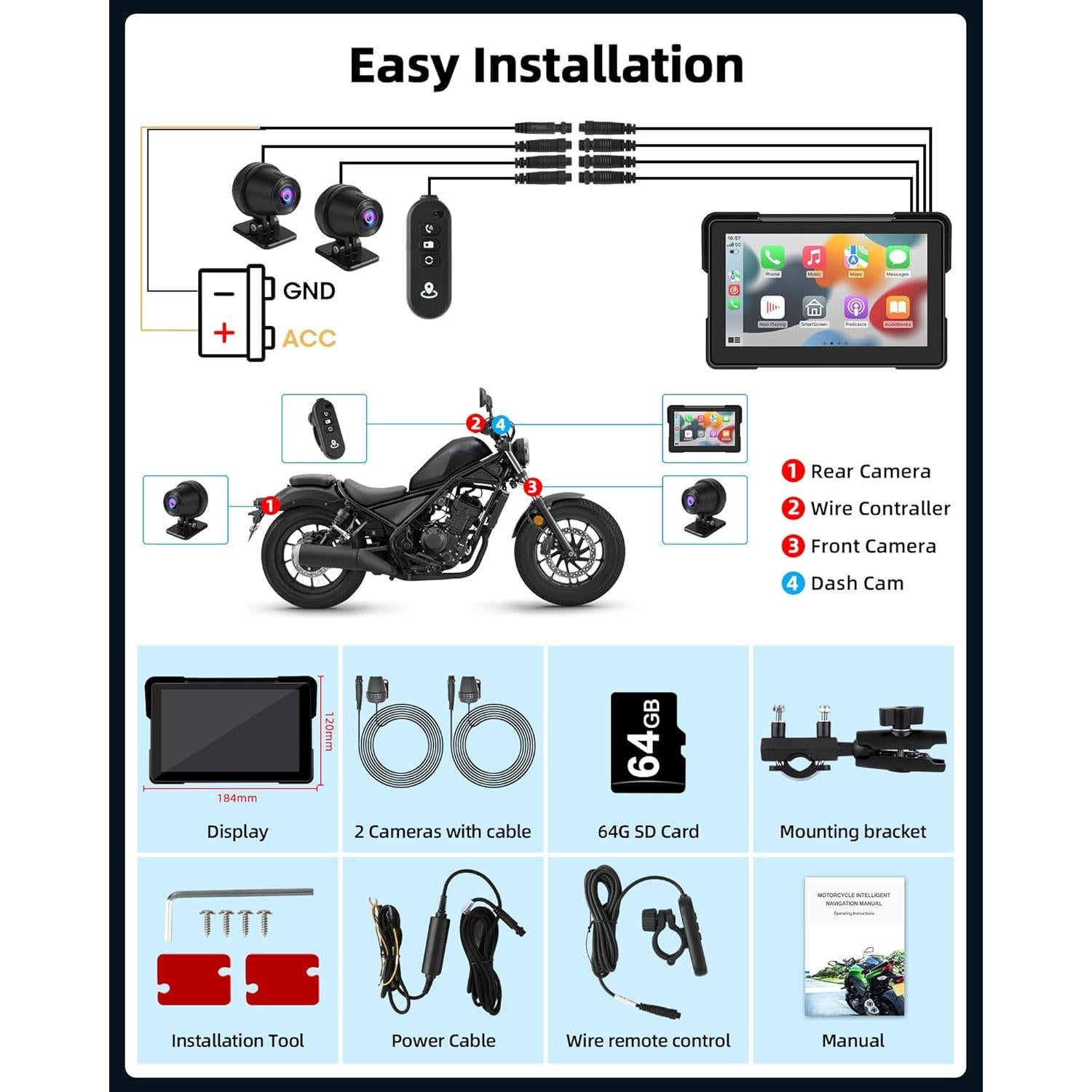 Pantalla CarPlay 7" Jelkuz MT10 con cámara dual 2K y GPS